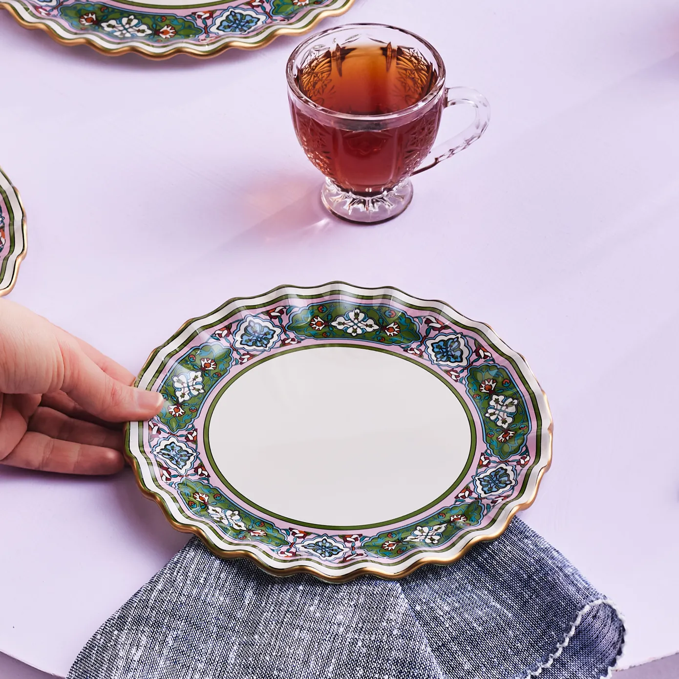 Karaca Cybele 7 Piece Glass Cake Stand Serveware Set for 6 People, Multi - Image 5