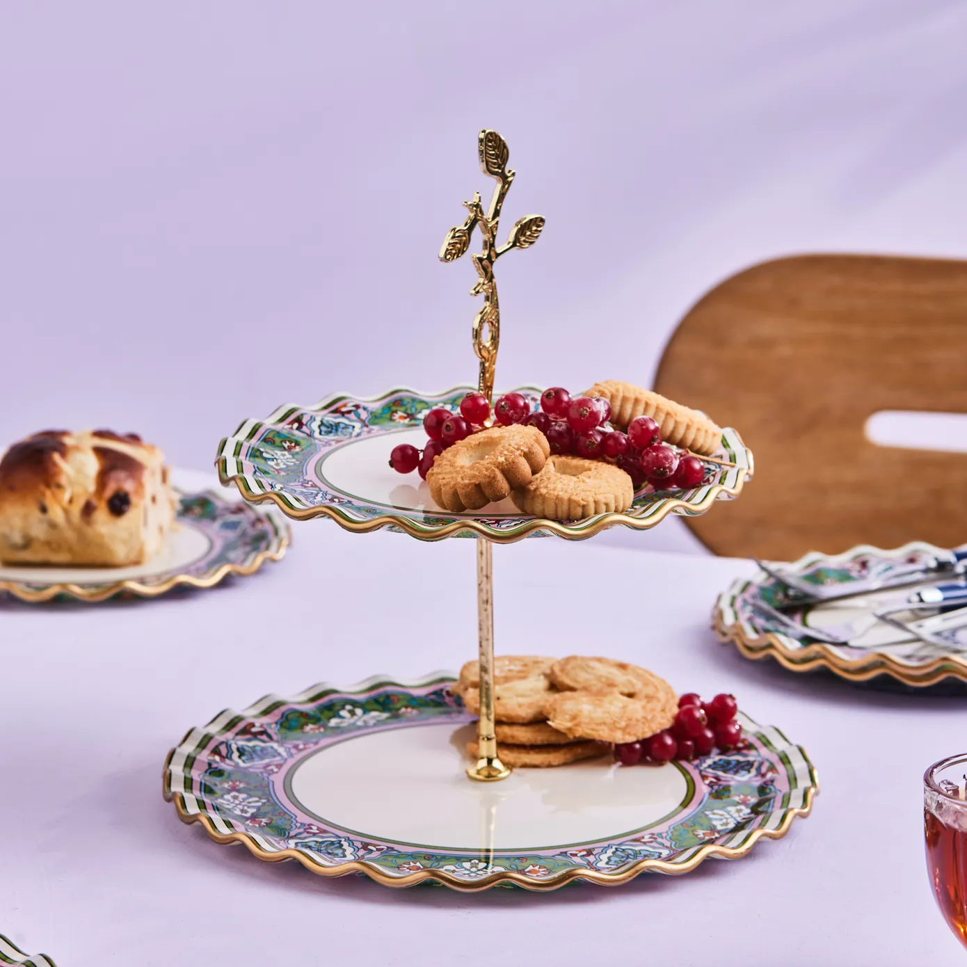 Karaca Cybele 7 Piece Glass Cake Stand Serveware Set for 6 People, Multi - Image 9