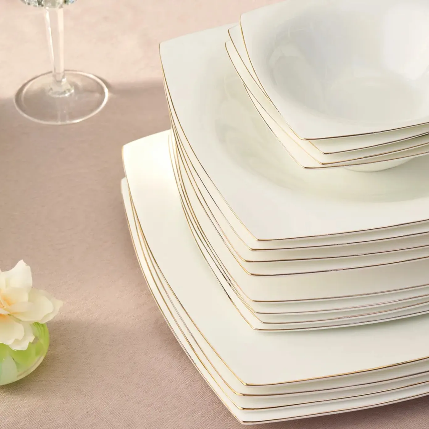 Karaca Fine Pearl Dara 58-Piece Dinner Set for 12 People, Gold - Image 18