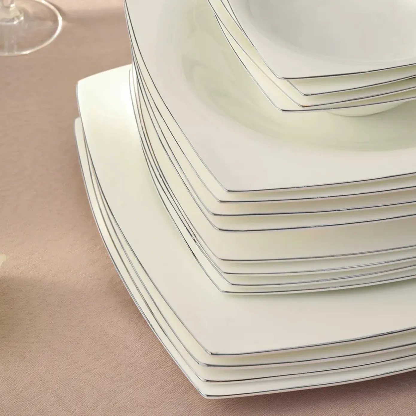 Karaca Fine Pearl Dara 58-Piece Dinner Set for 12 People, Platinum - Image 6