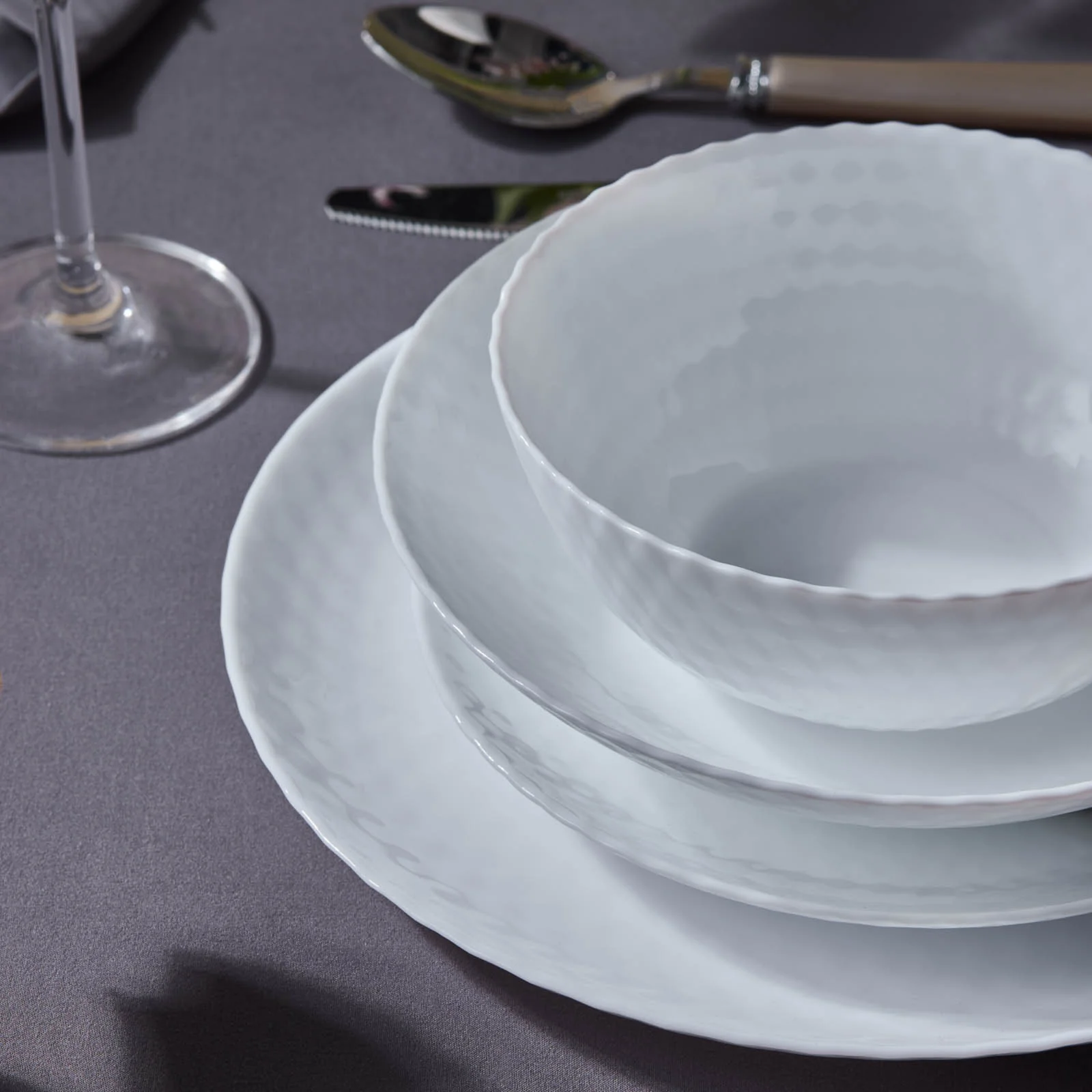 Karaca Diamond 24-Piece Glass Dinner Set for 6 People, White - Image 7