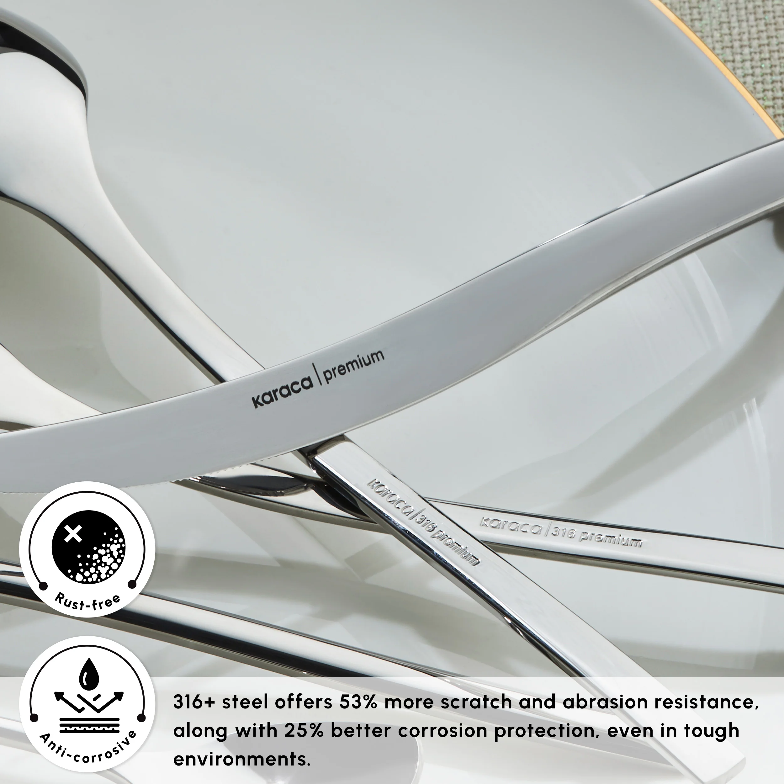 Karaca Dora 84-Piece 316+ Stainless Steel Cutlery Set for 12 People, Silver - Image 9