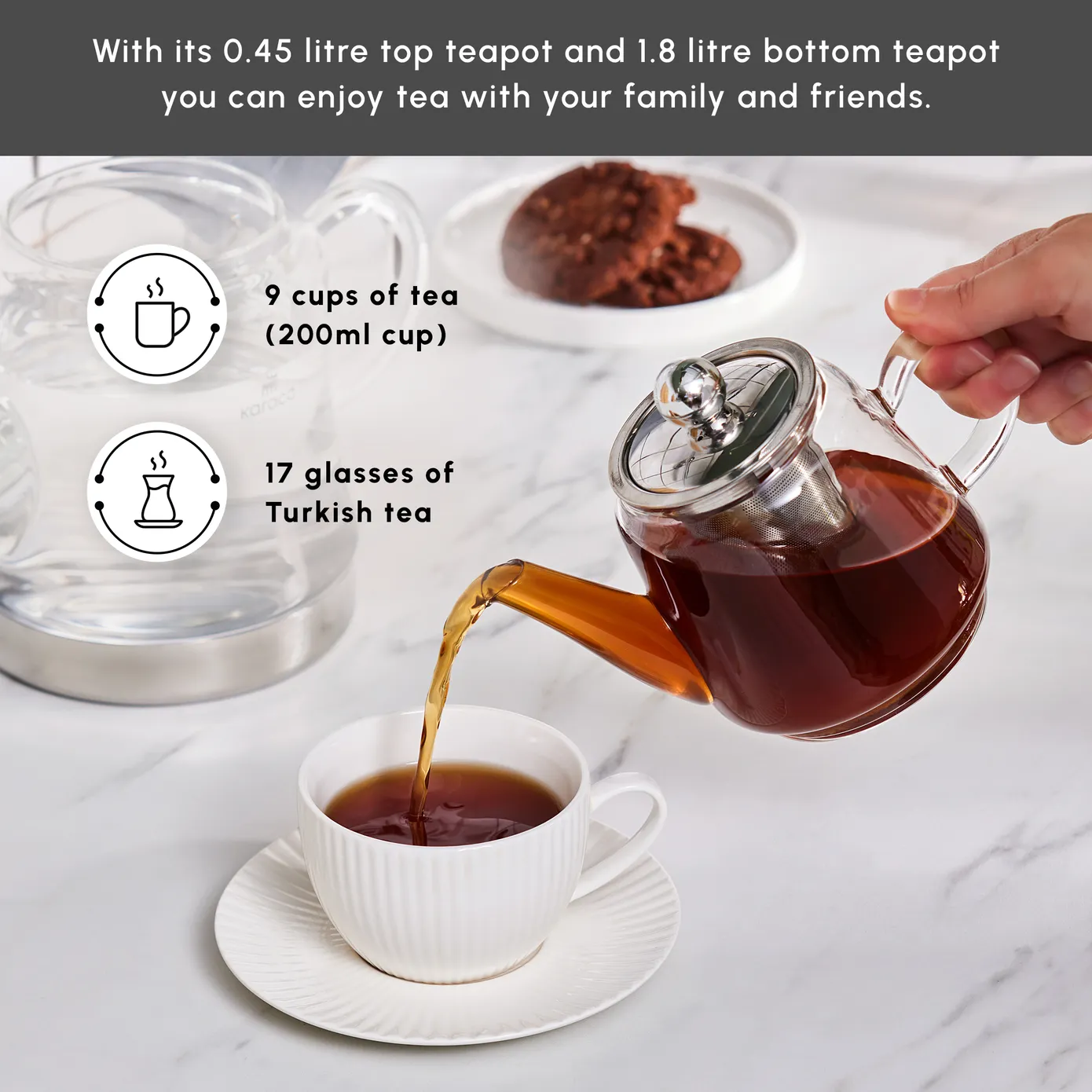 Karaca Dora Borosilicate Glass Teapot Set, Medium, Clear - Image 4