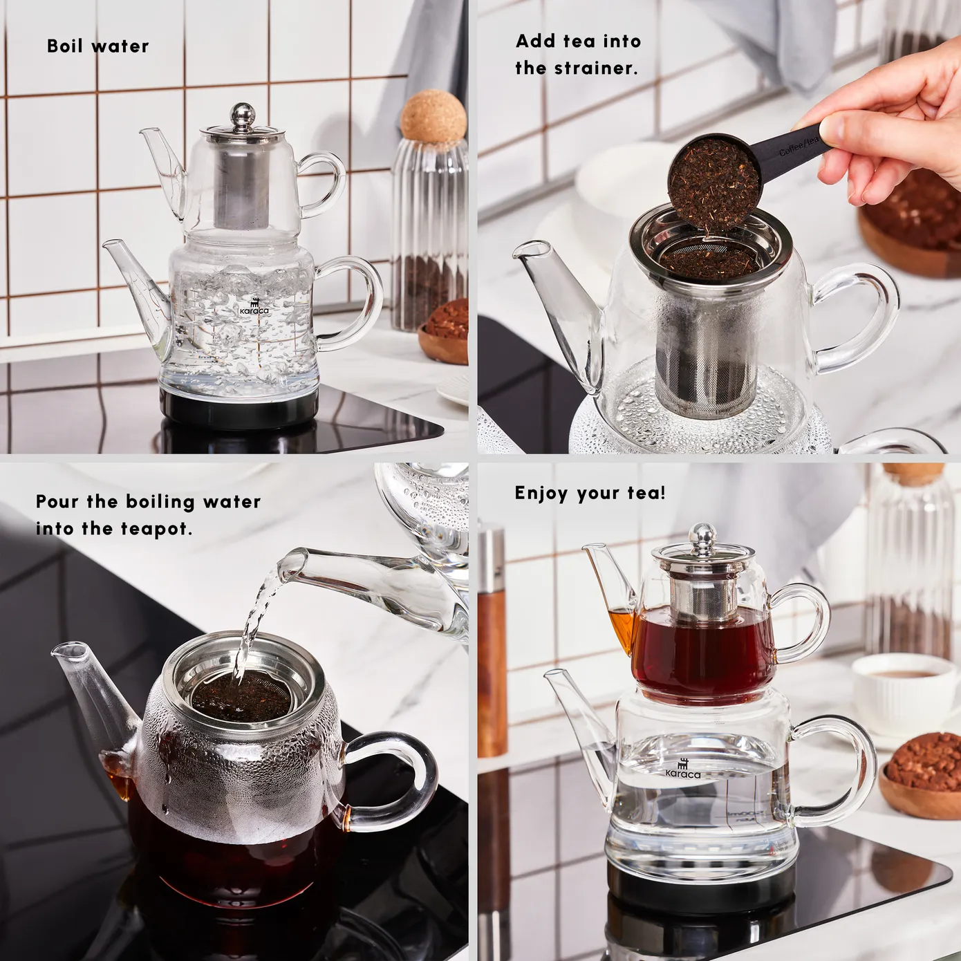 Karaca Dora Borosilicate Glass Teapot Set, Medium, Clear - Image 5