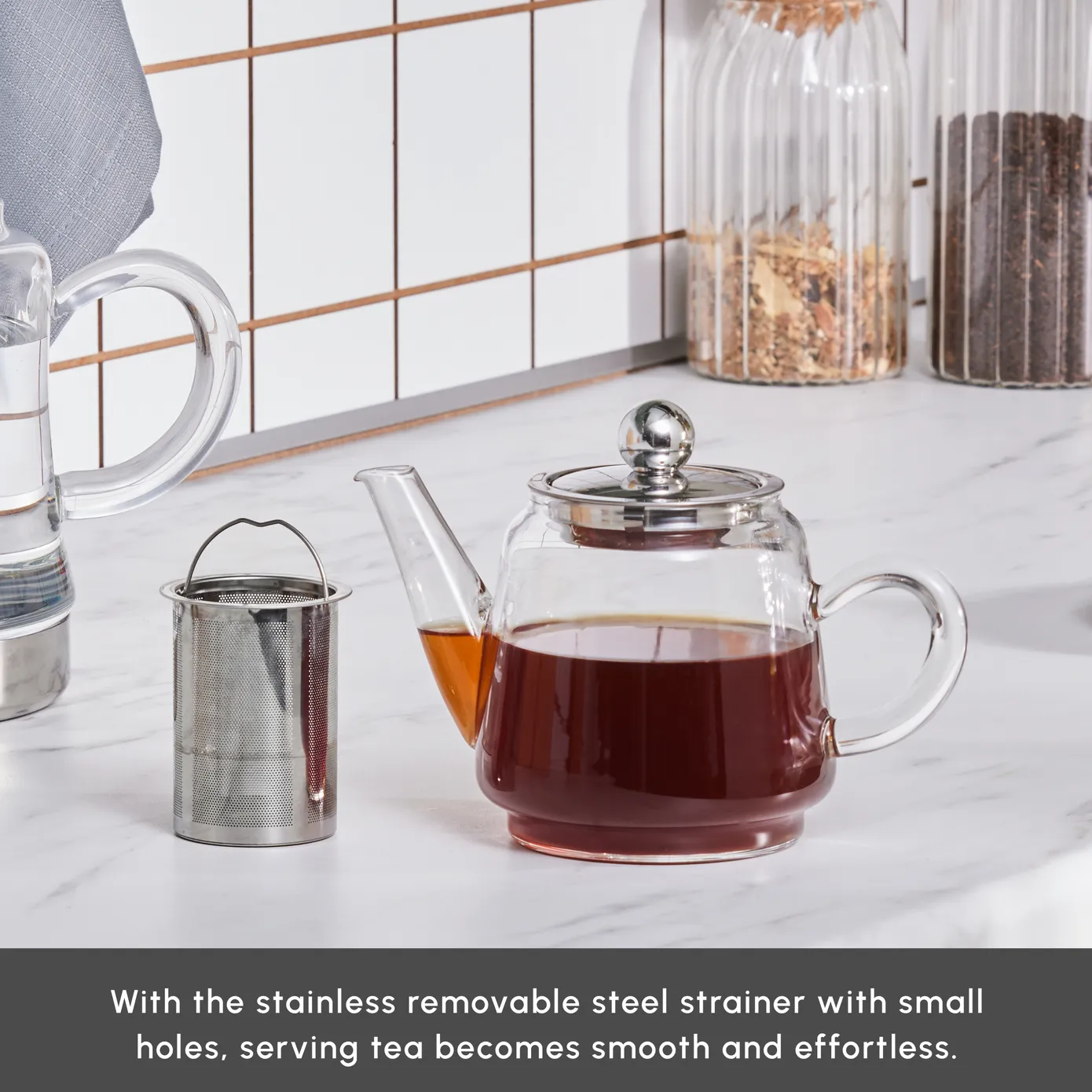 Karaca Dora Borosilicate Glass Teapot Set, Medium, Clear - Image 6
