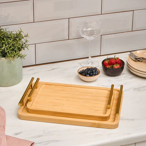 Karaca Duatroy 2-Piece Bamboo Tray, Wood