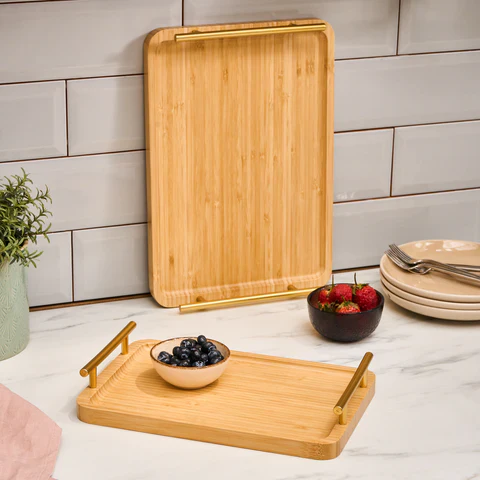 Karaca Duatroy 2-Piece Bamboo Tray, Wood - Image 2