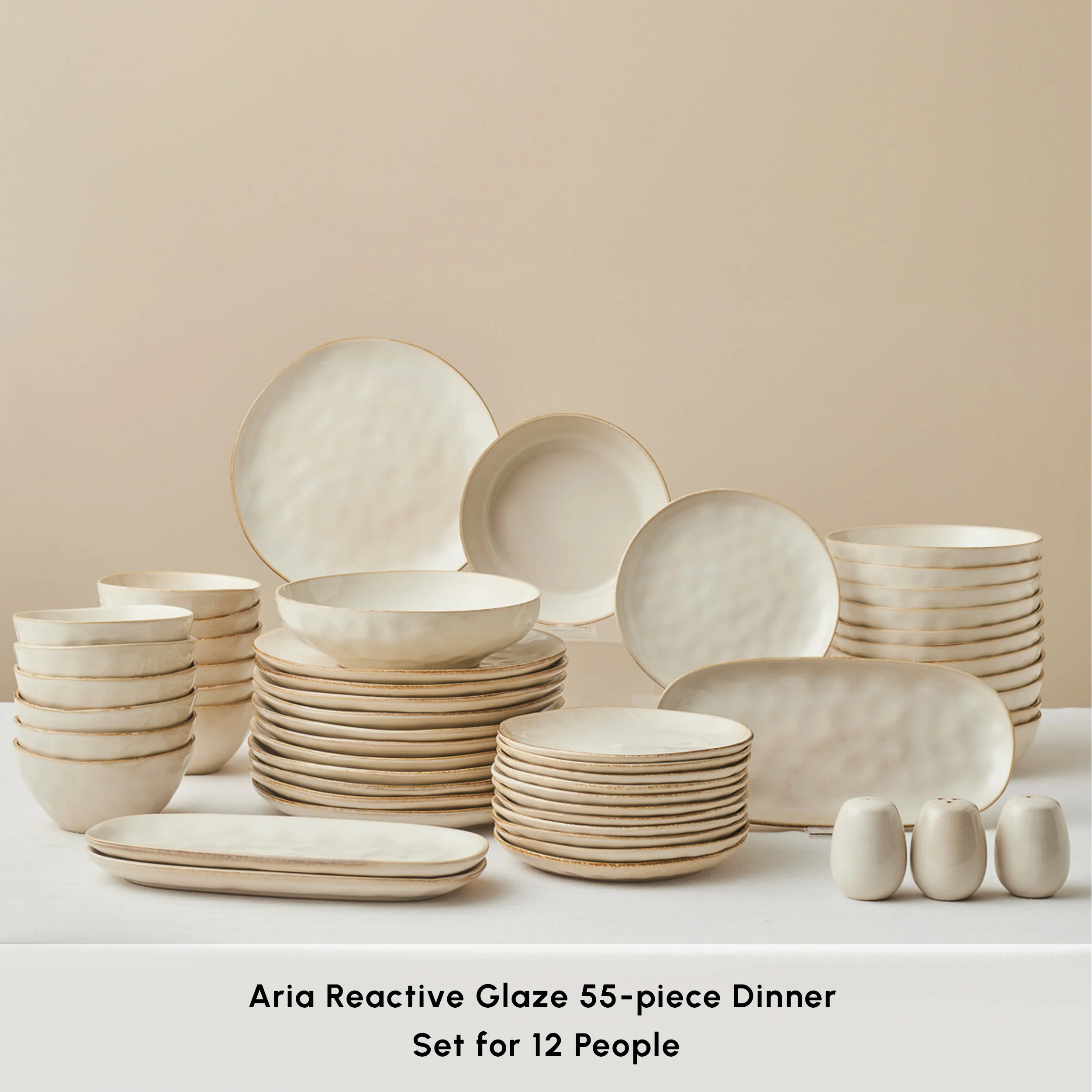 Karaca Earth Collection Aria 55-Piece Stoneware Ceramic Dinner Set for 12 People, Beige - Image 3