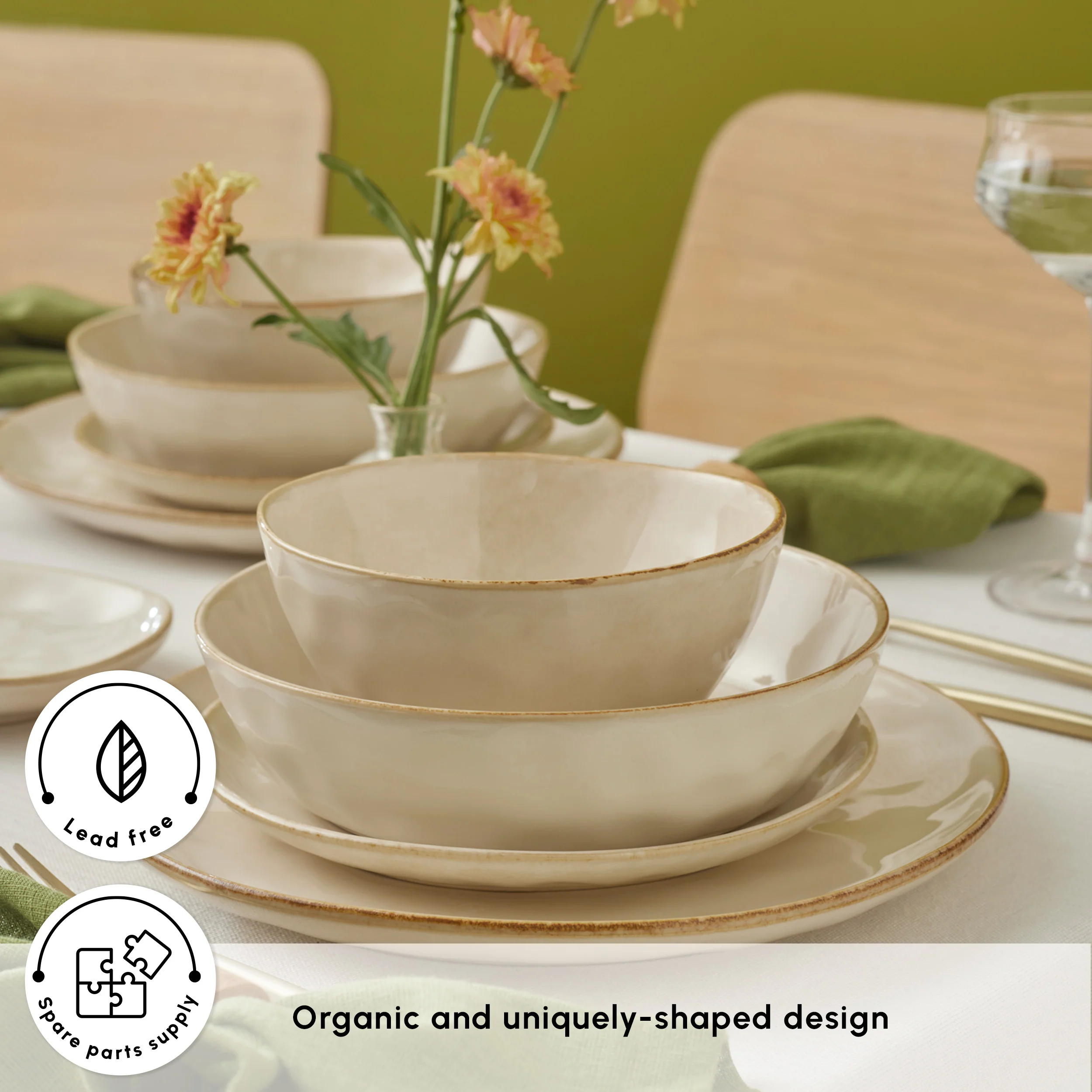 Karaca Earth Collection Aria 55-Piece Stoneware Ceramic Dinner Set for 12 People, Beige - Image 4