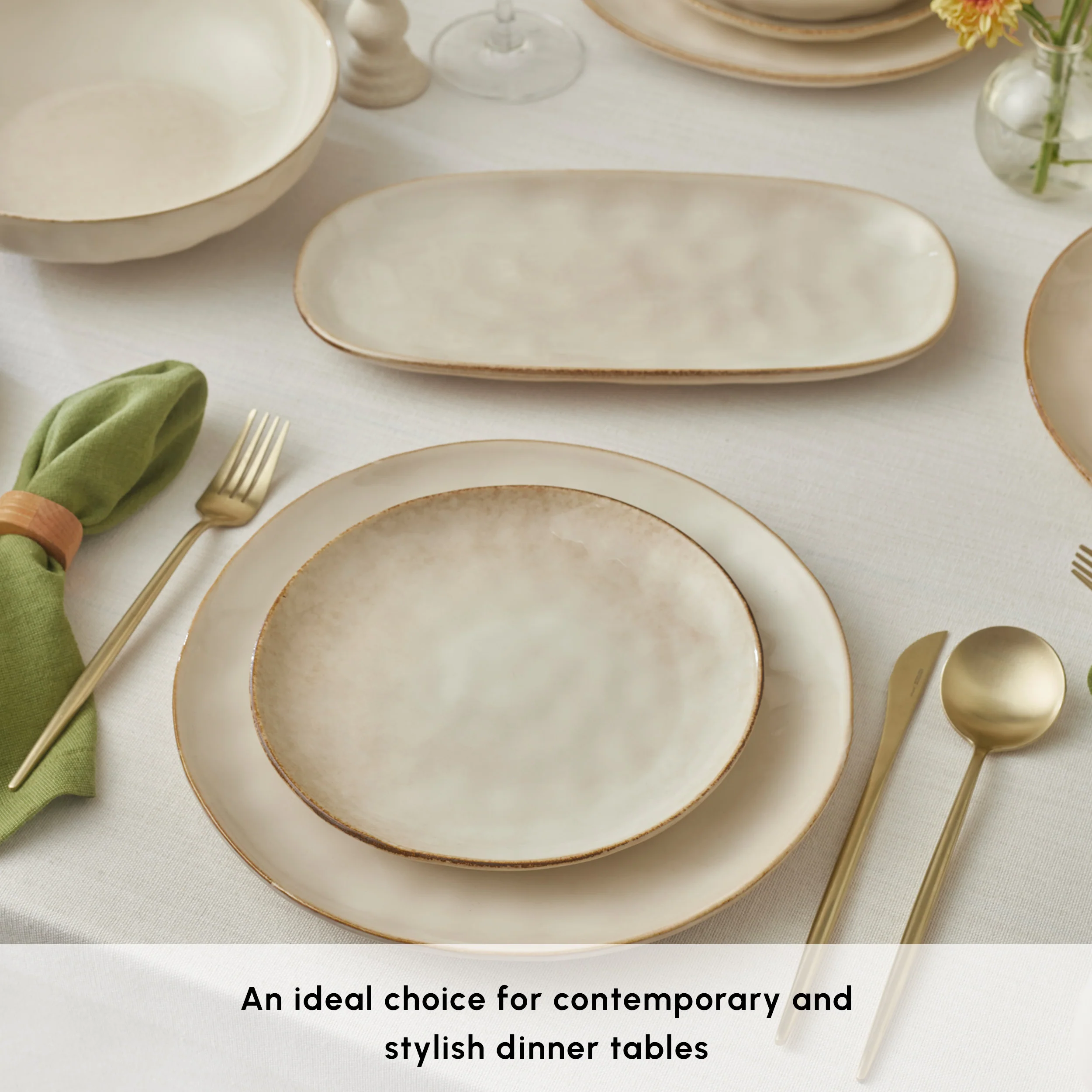 Karaca Earth Collection Aria 55-Piece Stoneware Ceramic Dinner Set for 12 People, Beige - Image 5