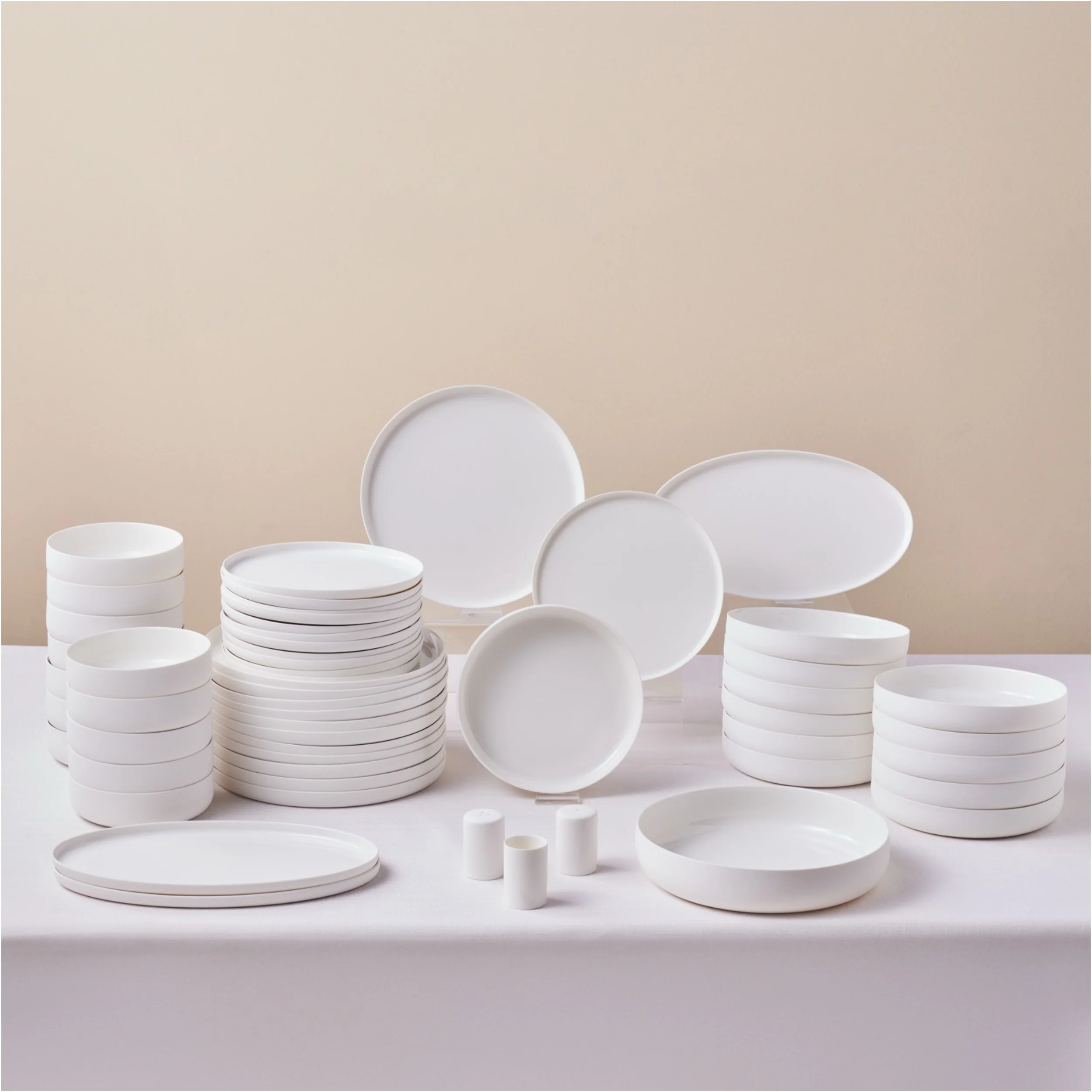 Karaca Earth Collection Matte Glaze 55-Piece Porcelain Dinner Set for 12 People, White
