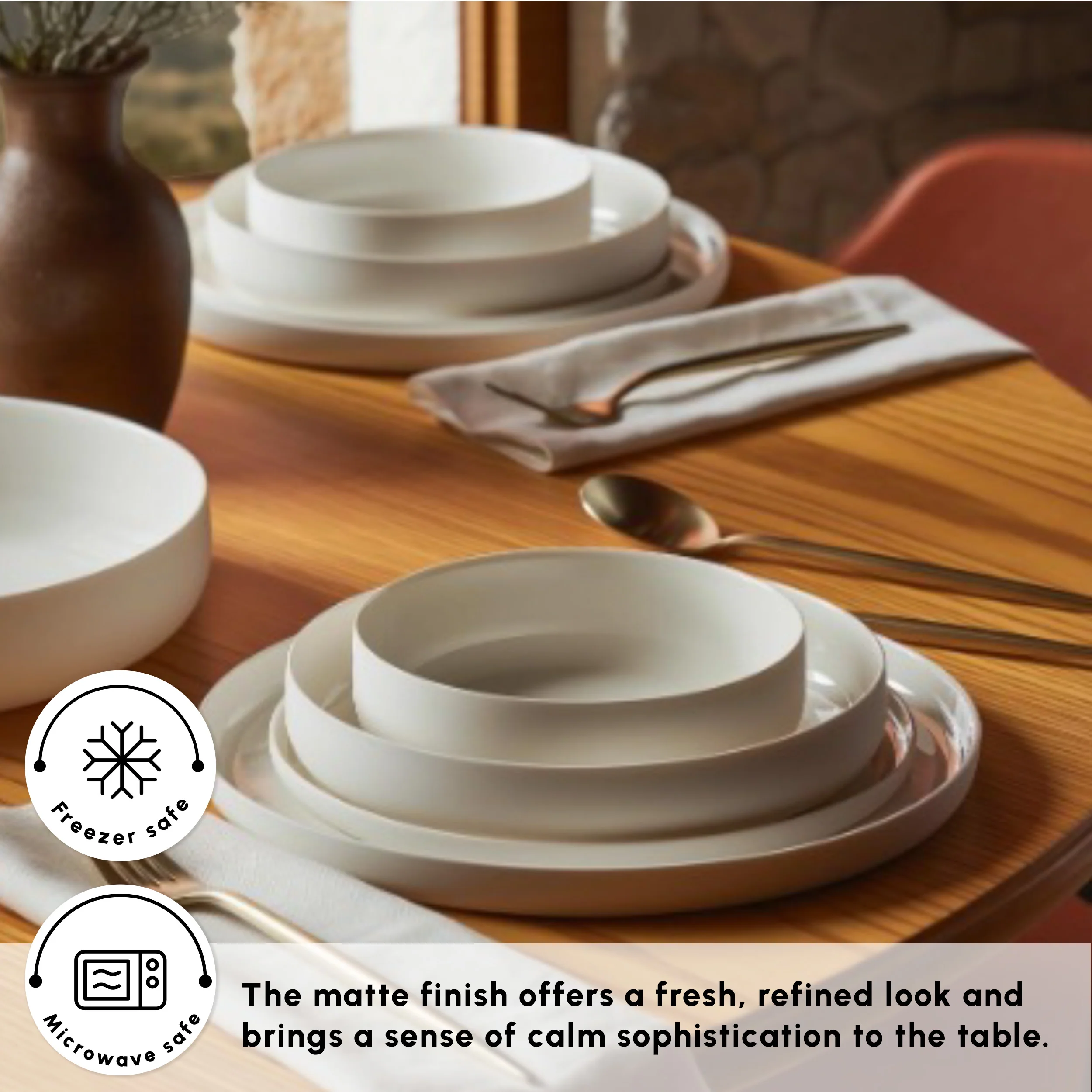 Karaca Earth Collection Matte Glaze 55-Piece Porcelain Dinner Set for 12 People, White - Image 5