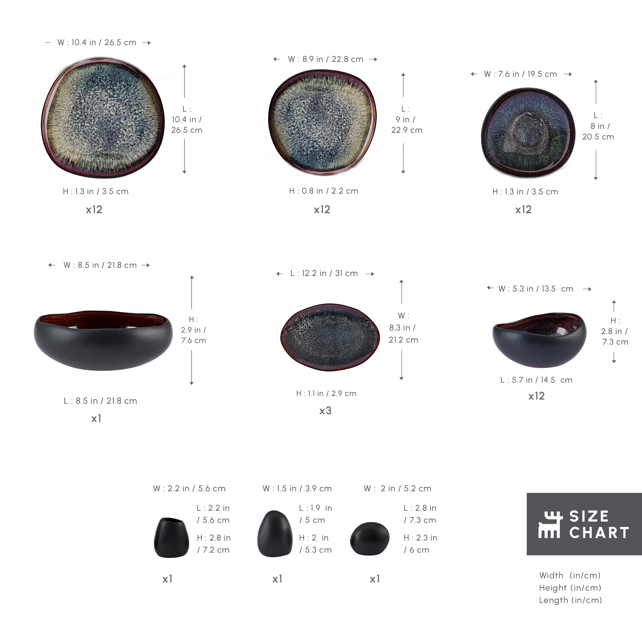 Karaca Earth Collection New Galactic Reactive Glaze 55-Piece Dinner Set for 12 People, Black - Image 2