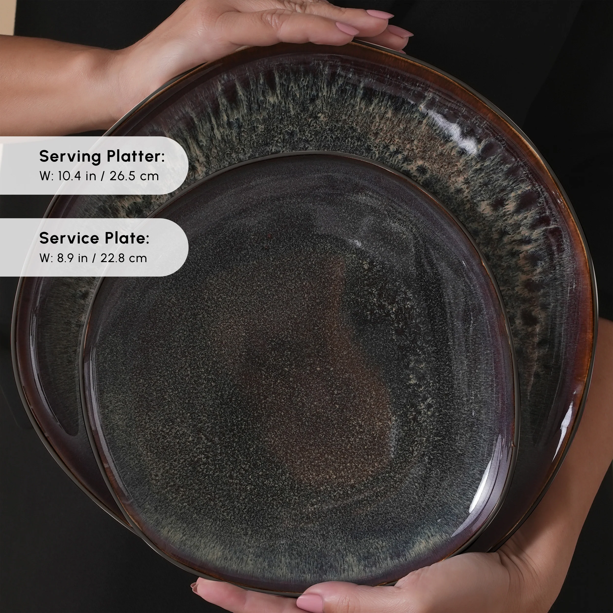 Karaca Earth Collection New Galactic Reactive Glaze 55-Piece Dinner Set for 12 People, Black - Image 7