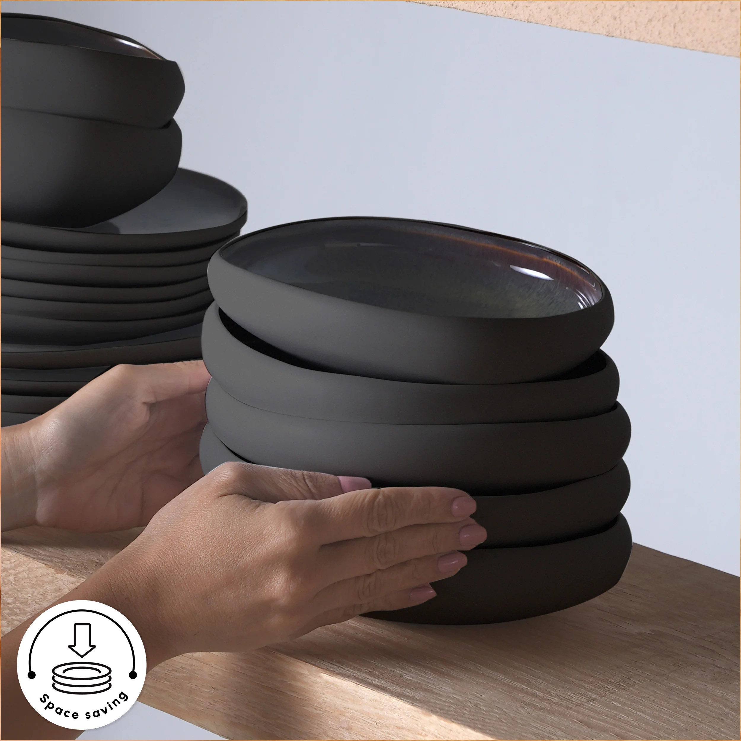 Karaca Earth Collection New Galactic Reactive Glaze 55-Piece Dinner Set for 12 People, Black - Image 8