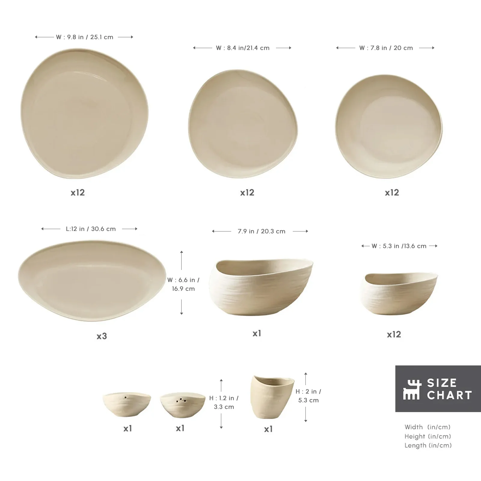 Karaca Earth Collection Rise Stoneware 55-Piece Dinner Set for 12 People, Cream - Image 2