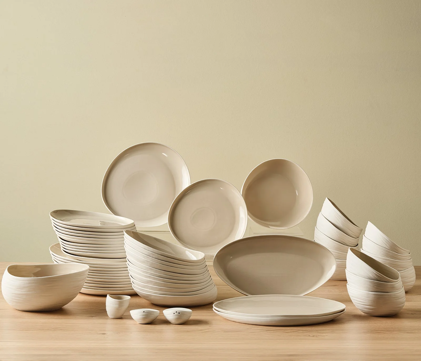 Karaca Earth Collection Rise Stoneware 55-Piece Dinner Set for 12 People, Cream - Image 3