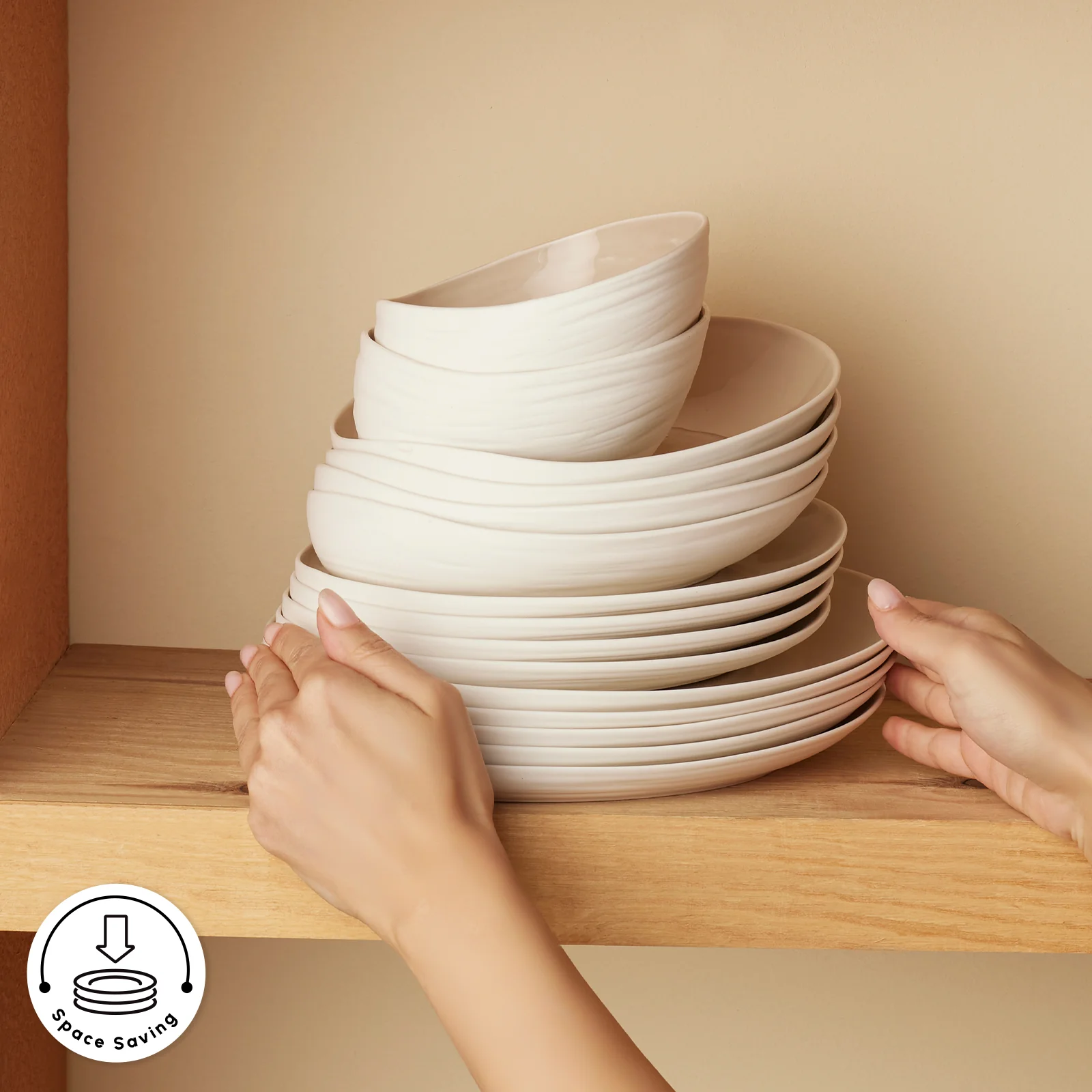Karaca Earth Collection Rise Stoneware 55-Piece Dinner Set for 12 People, Cream - Image 7