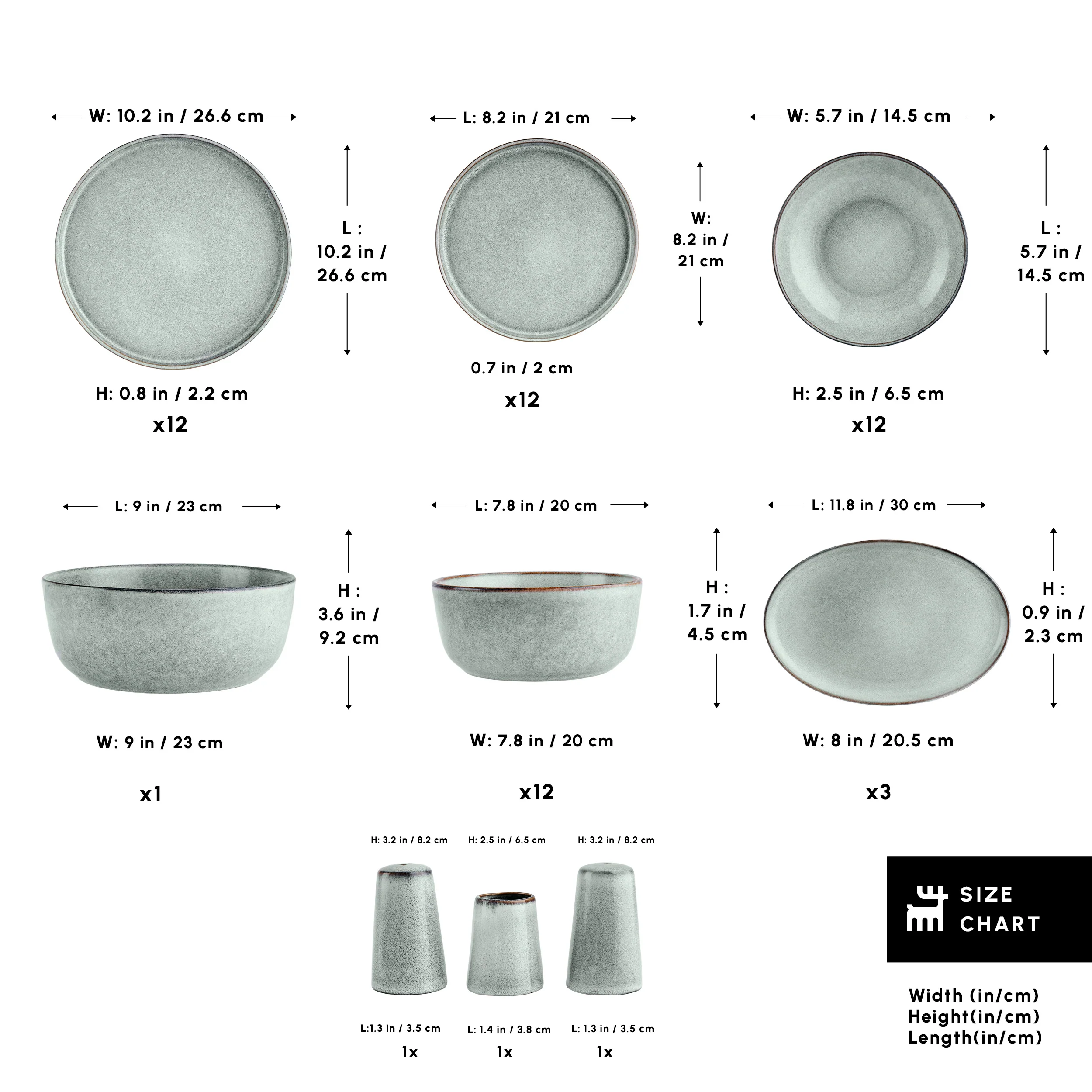 Karaca Earth Collection Skal 55-Piece Stoneware Dinner Set for 12 People, Grey - Image 2