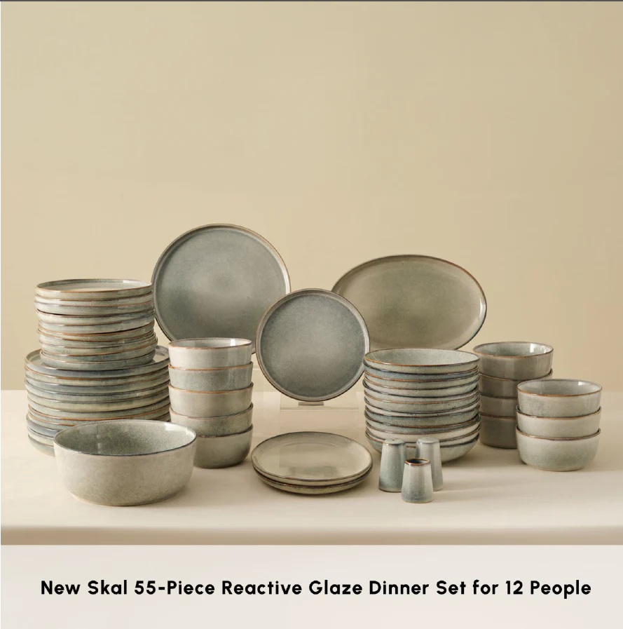 Karaca Earth Collection Skal 55-Piece Stoneware Dinner Set for 12 People, Grey - Image 3