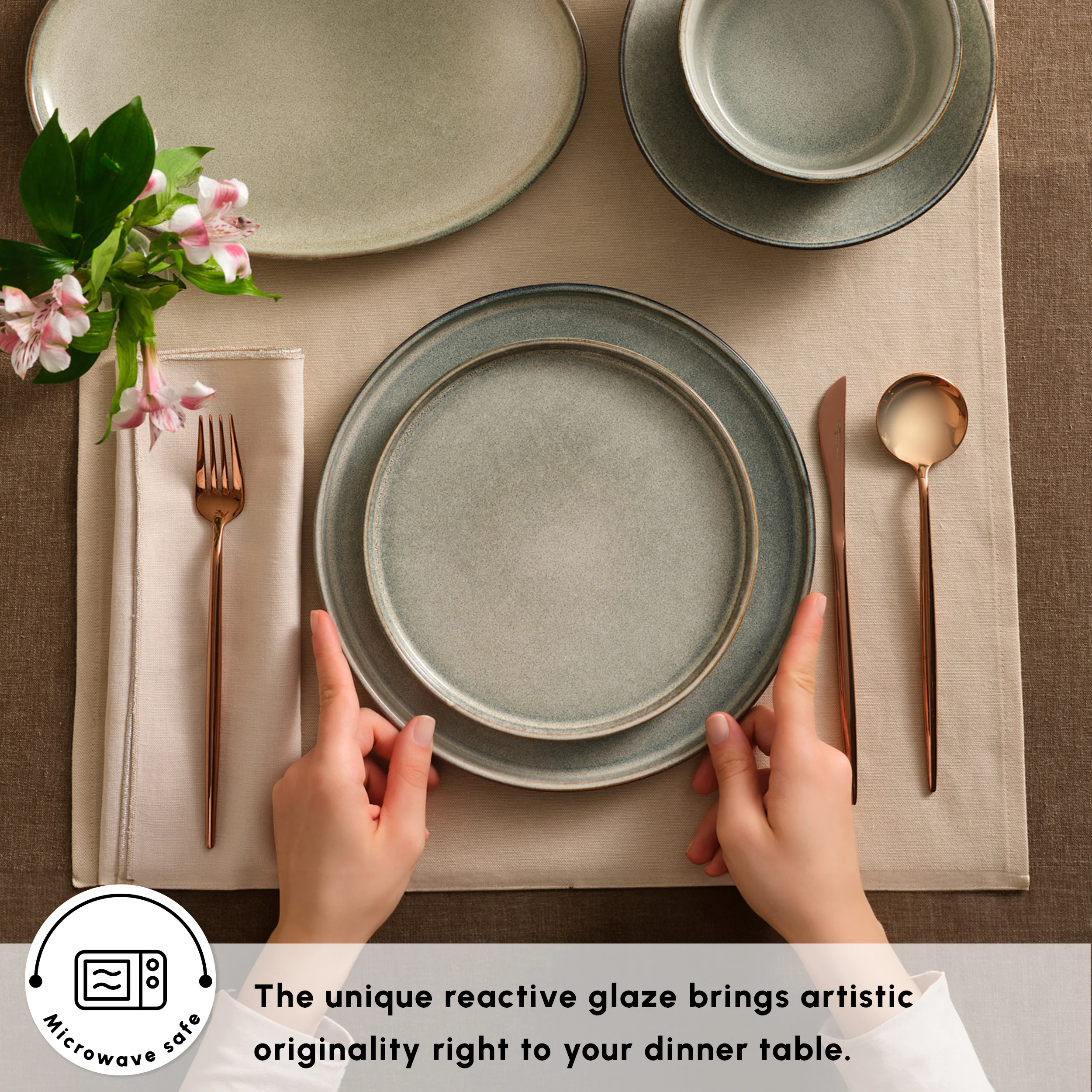 Karaca Earth Collection Skal 55-Piece Stoneware Dinner Set for 12 People, Grey - Image 4