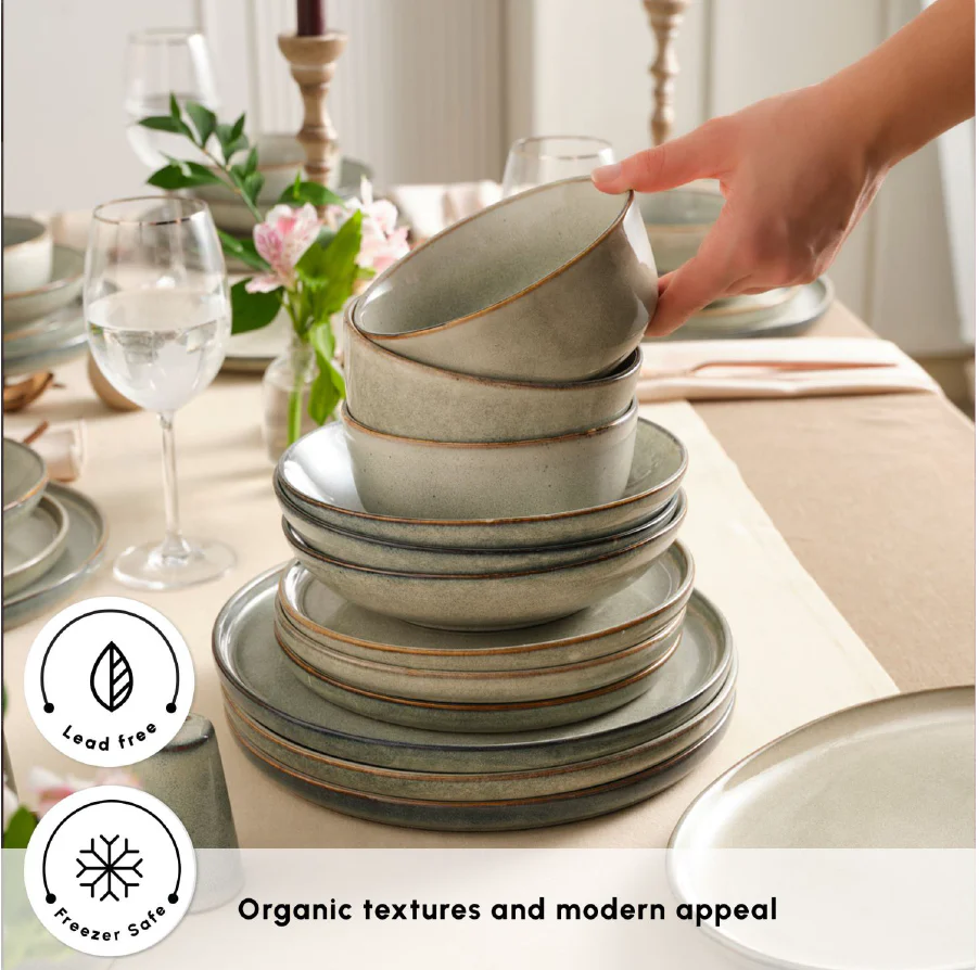 Karaca Earth Collection Skal 55-Piece Stoneware Dinner Set for 12 People, Grey - Image 5