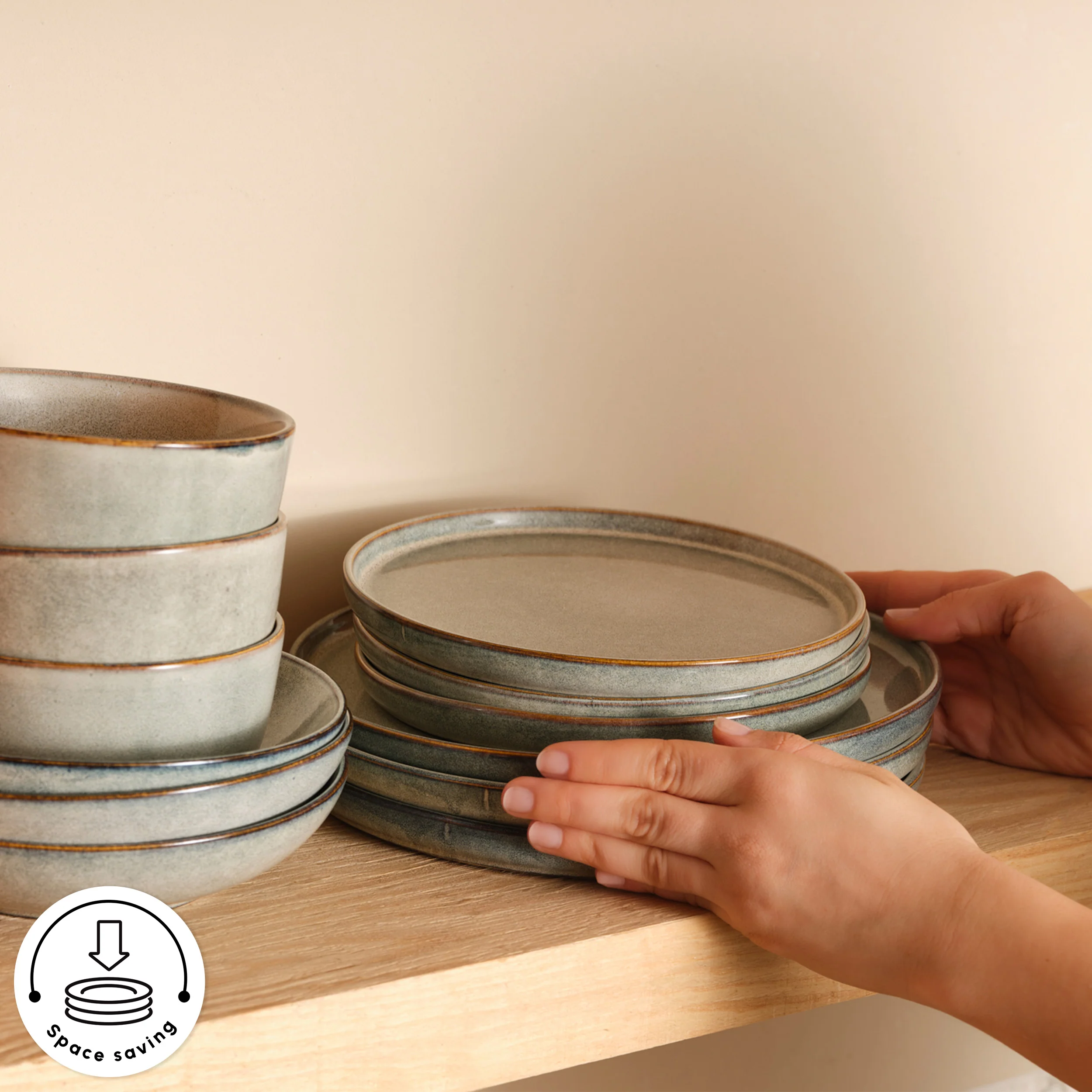 Karaca Earth Collection Skal 55-Piece Stoneware Dinner Set for 12 People, Grey - Image 7