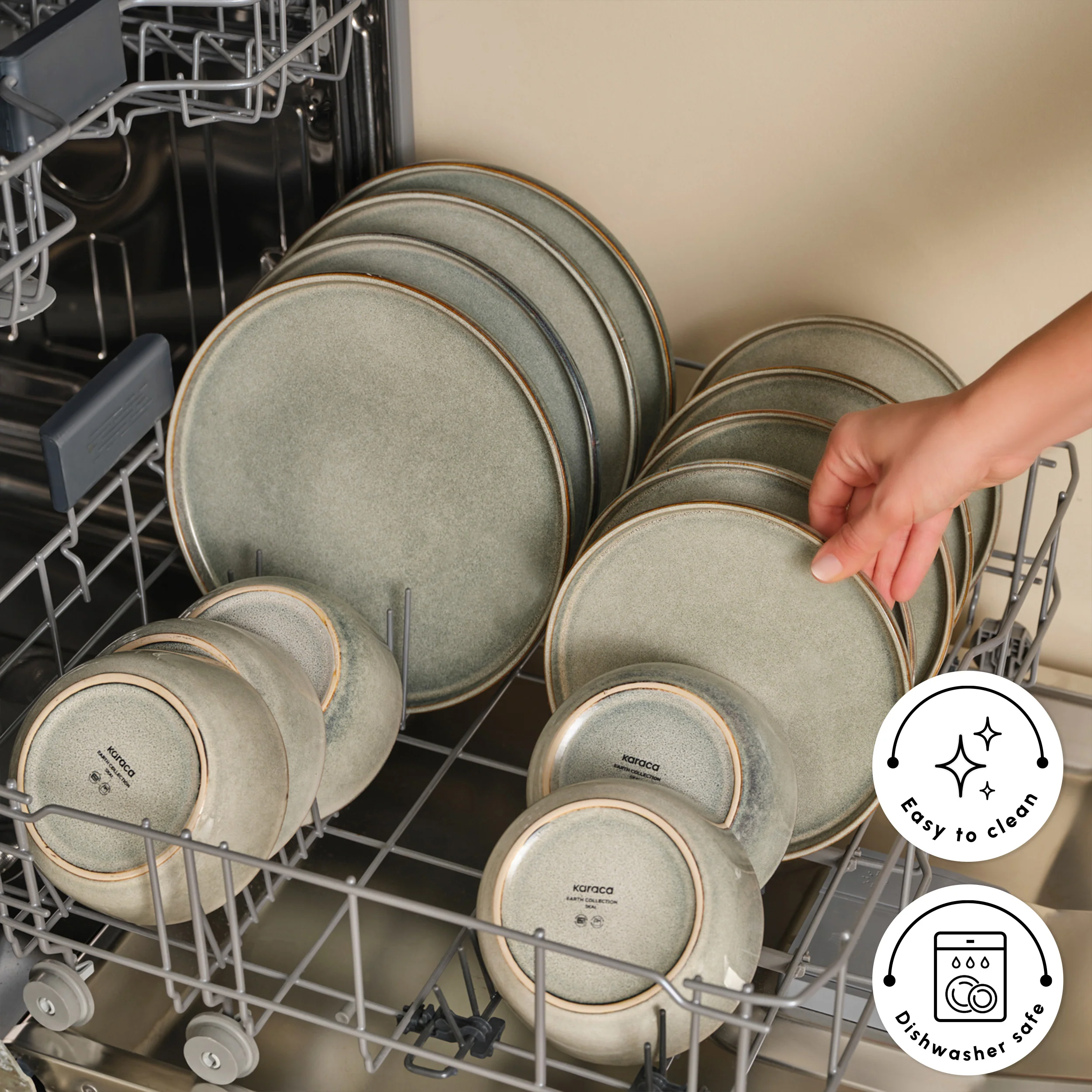 Karaca Earth Collection Skal 55-Piece Stoneware Dinner Set for 12 People, Grey - Image 8