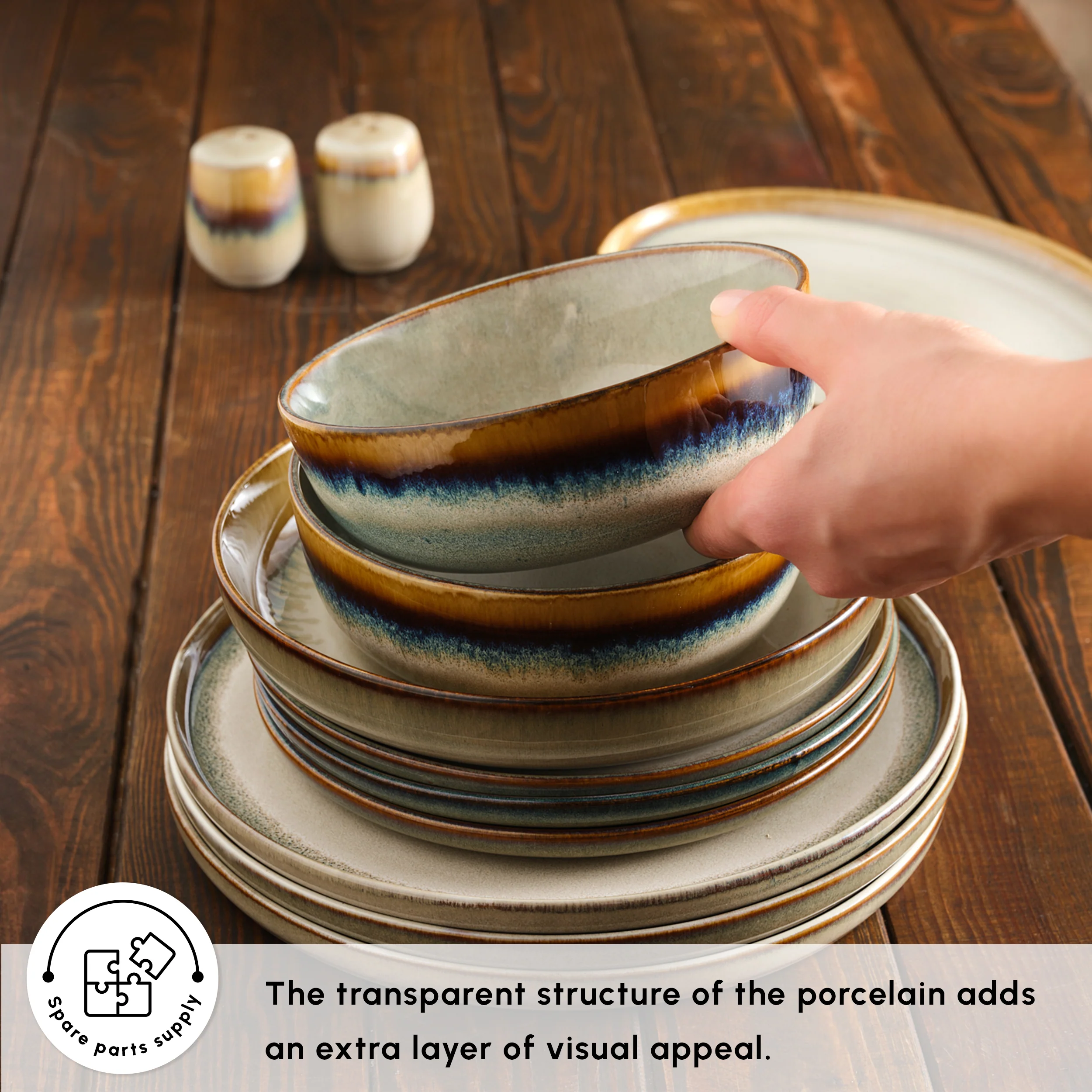 Karaca Earth Collection Earthy Reactive Glaze 52-Piece Stoneware Dinner Set for 12 People, Multi - Image 6