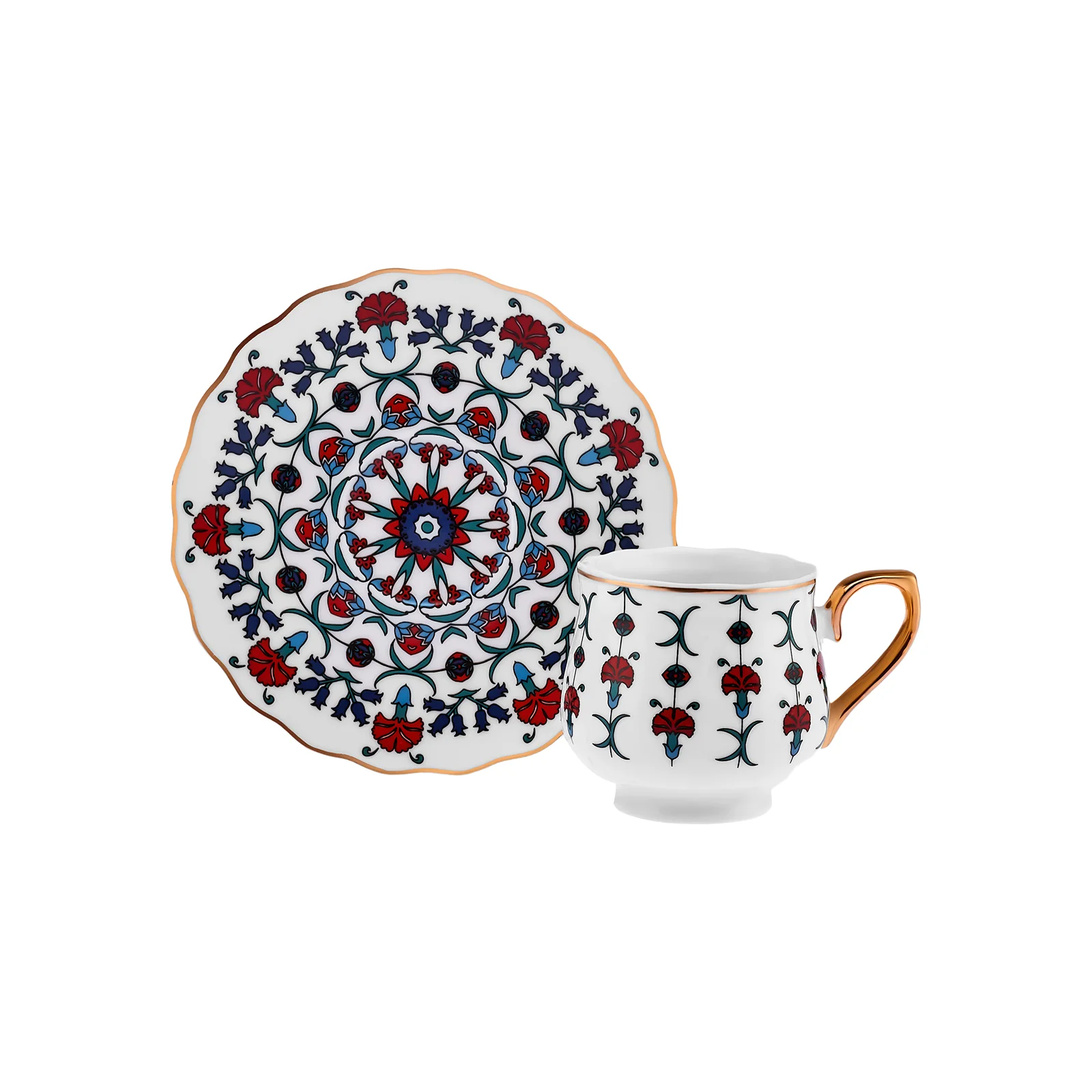 Karaca Ebruli 12-Piece Bone China Espresso Turkish Coffee Cup Set for 6 People, 90ml, Multi - Image 10