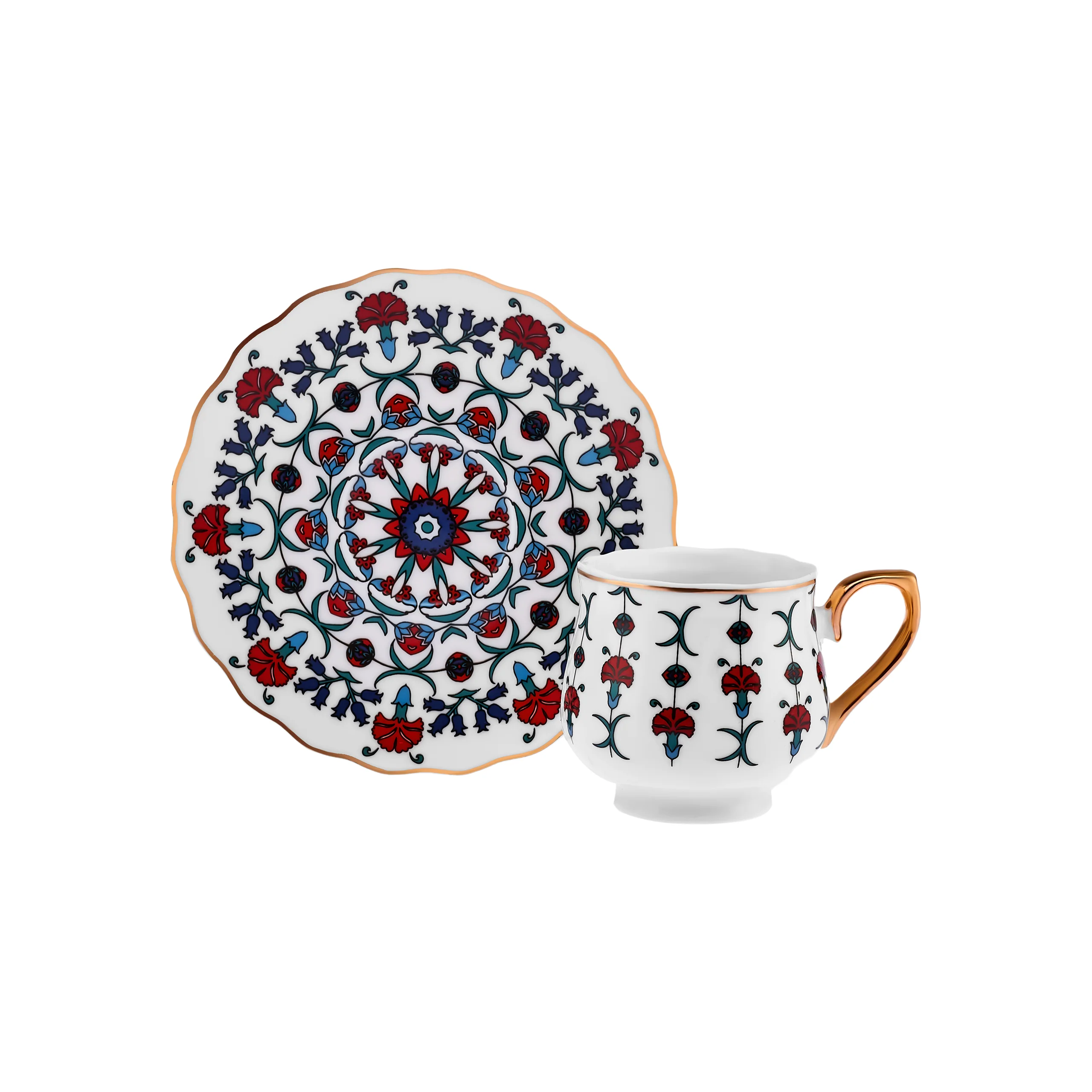 Karaca Ebruli 12-Piece Bone China Espresso Turkish Coffee Cup Set for 6 People, 90ml, Multi - Image 11