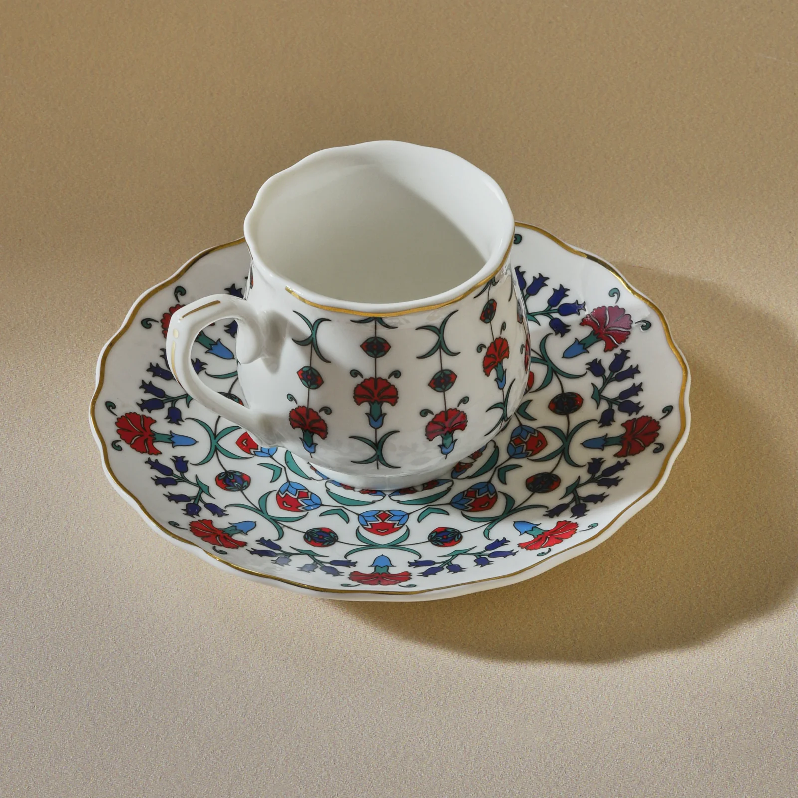 Karaca Ebruli 12-Piece Bone China Espresso Turkish Coffee Cup Set for 6 People, 90ml, Multi - Image 3