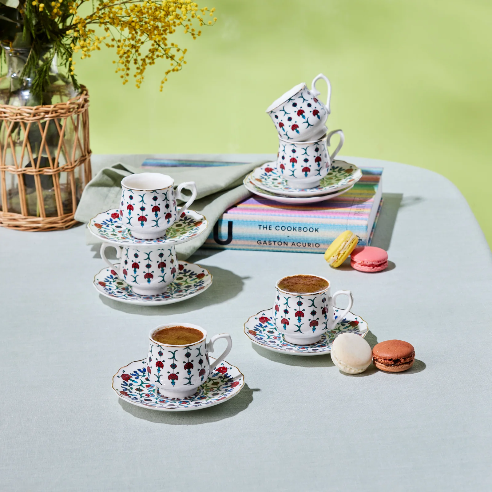 Karaca Ebruli 12-Piece Bone China Espresso Turkish Coffee Cup Set for 6 People, 90ml, Multi - Image 5