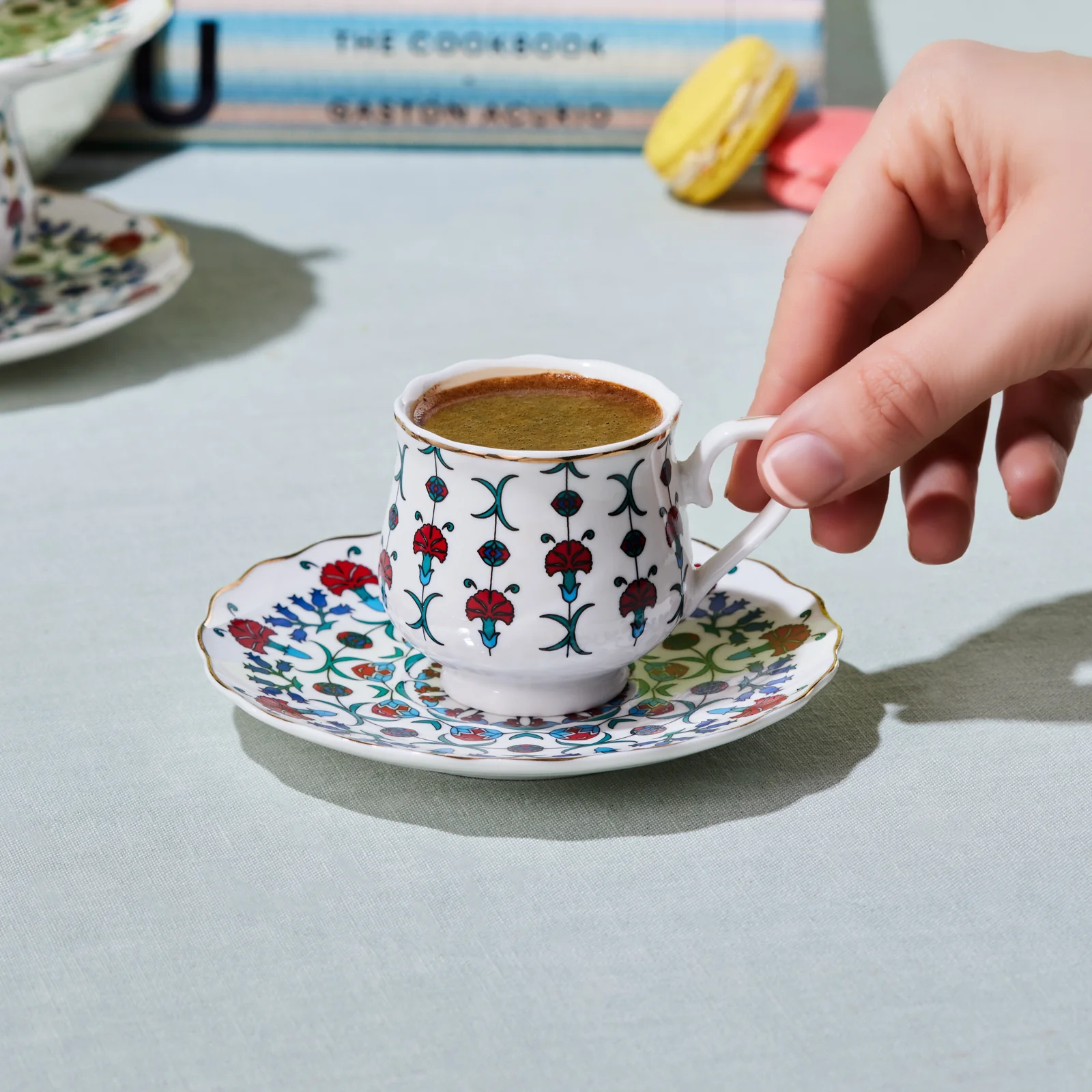Karaca Ebruli 12-Piece Bone China Espresso Turkish Coffee Cup Set for 6 People, 90ml, Multi - Image 7