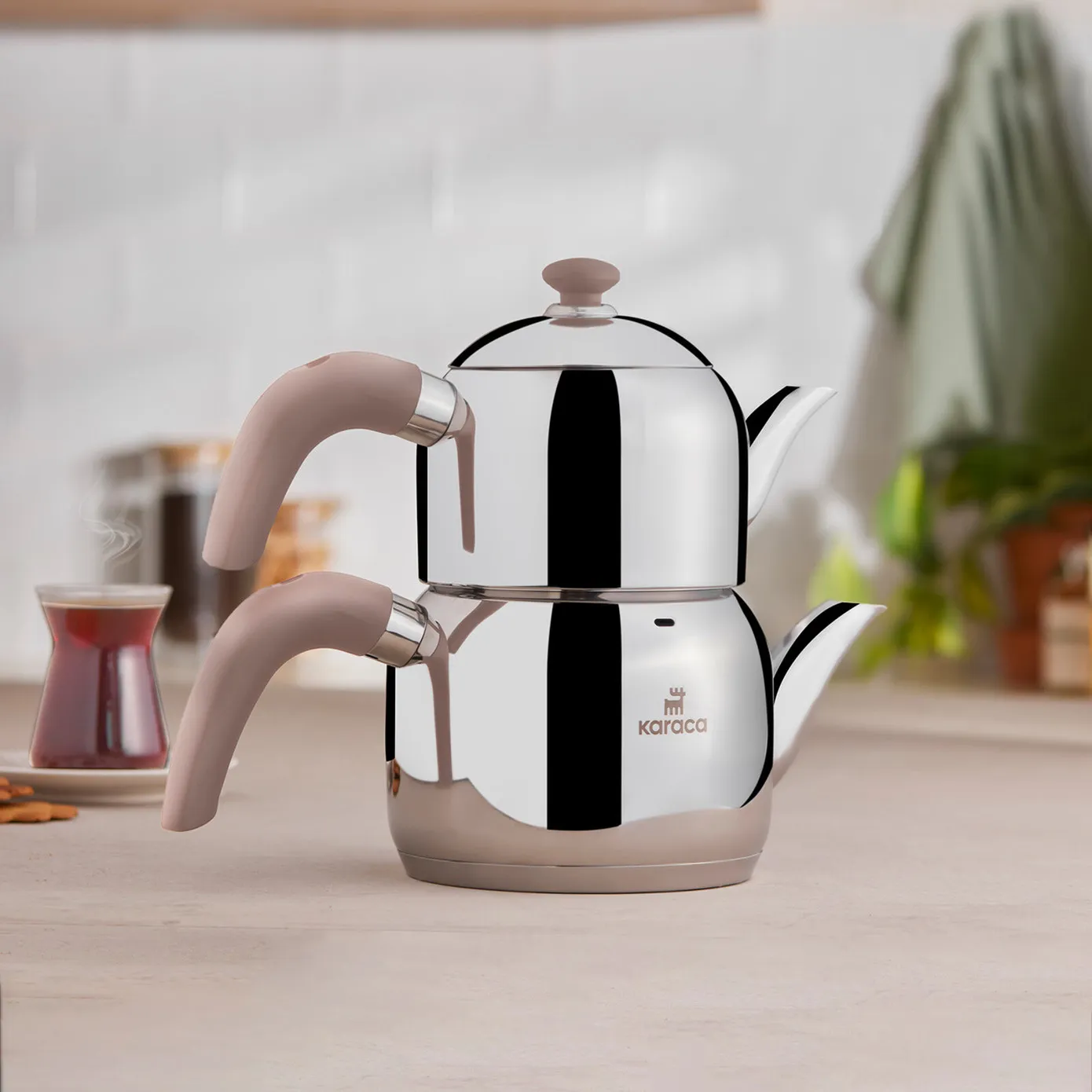 Karaca Edge Stainless Steel Induction Teapot Set, Small, Silver Rose - Image 4