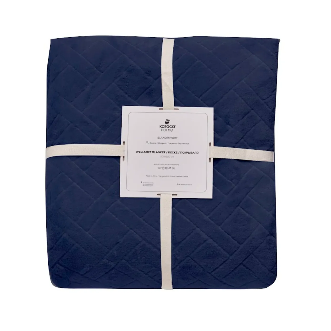 Karaca Elanor Flannel Emboss Wellsoft Blanket, Double, Navy - Image 4