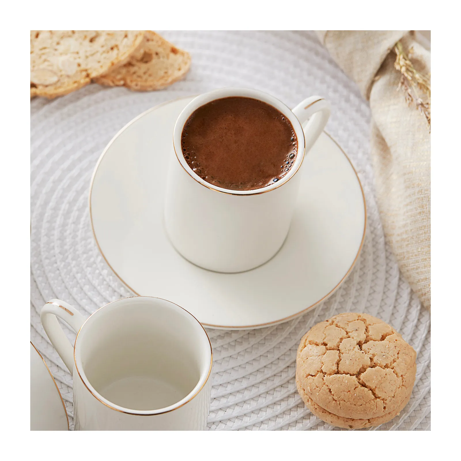 Karaca Elda 12 Piece Porcelain Turkish Coffee Cup Set for 6 People, 80ml, White Gold - Image 3