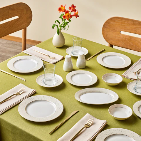 Karaca Elegance Bone China Alessa 60-Piece Dinner Set & Serveware Set for 8 People, Gold - Image 3