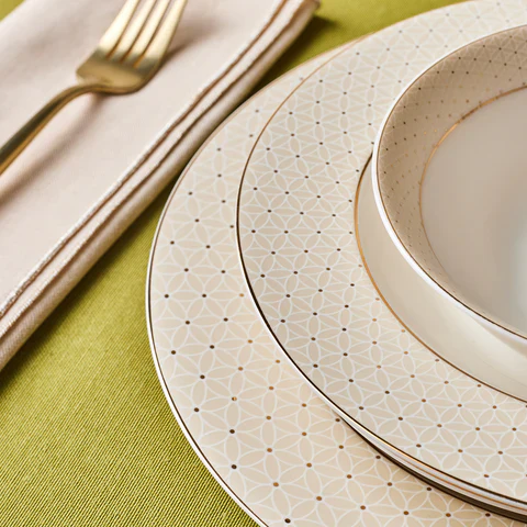 Karaca Elegance Bone China Alessa 60-Piece Dinner Set & Serveware Set for 8 People, Gold - Image 6