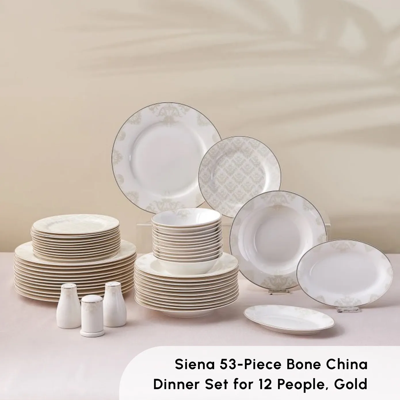 Karaca Elegance Bone China Siena 53-Piece Dinner Set for 12 People, Gold - Image 3