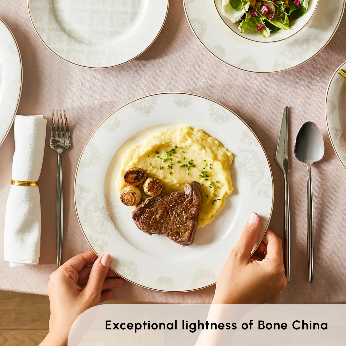 Karaca Elegance Bone China Siena 53-Piece Dinner Set for 12 People, Gold - Image 4