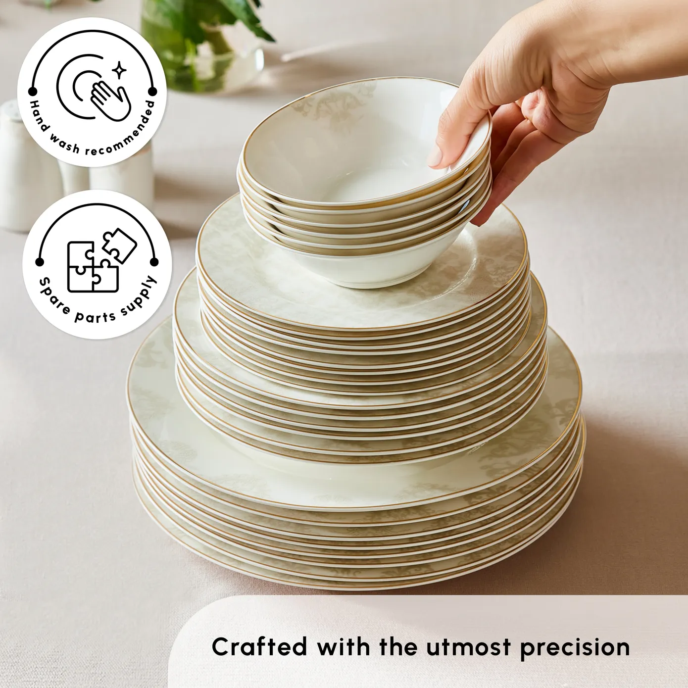 Karaca Elegance Bone China Siena 53-Piece Dinner Set for 12 People, Gold - Image 6