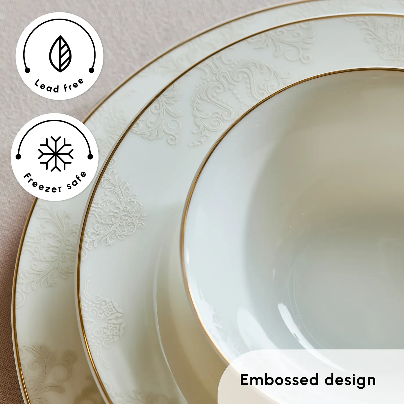 Karaca Elegance Bone China Siena 53-Piece Dinner Set for 12 People, Gold - Image 7