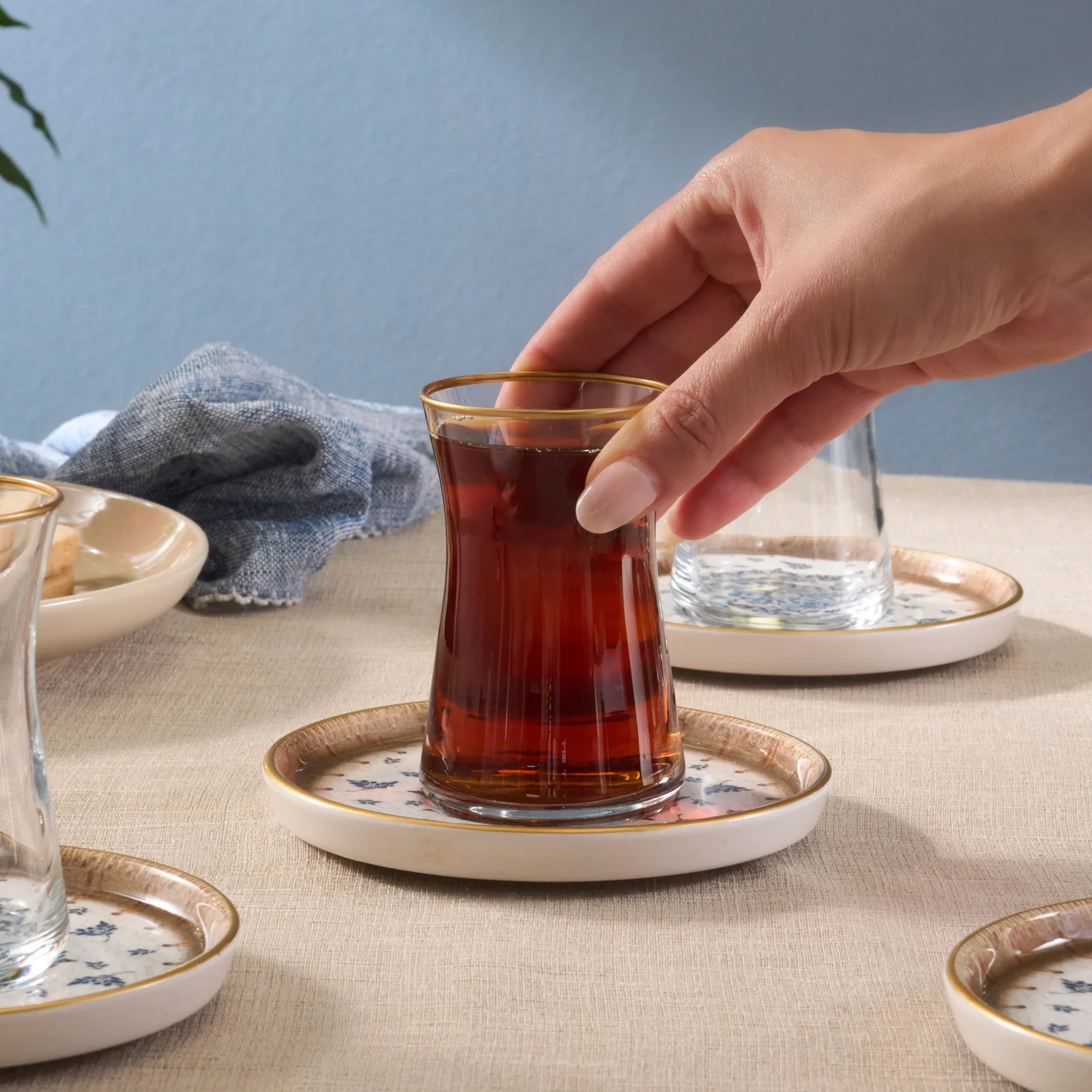 Karaca Elena 12-Piece Glass Turkish Tea Set for 6 People, 170ml, Multi - Image 3