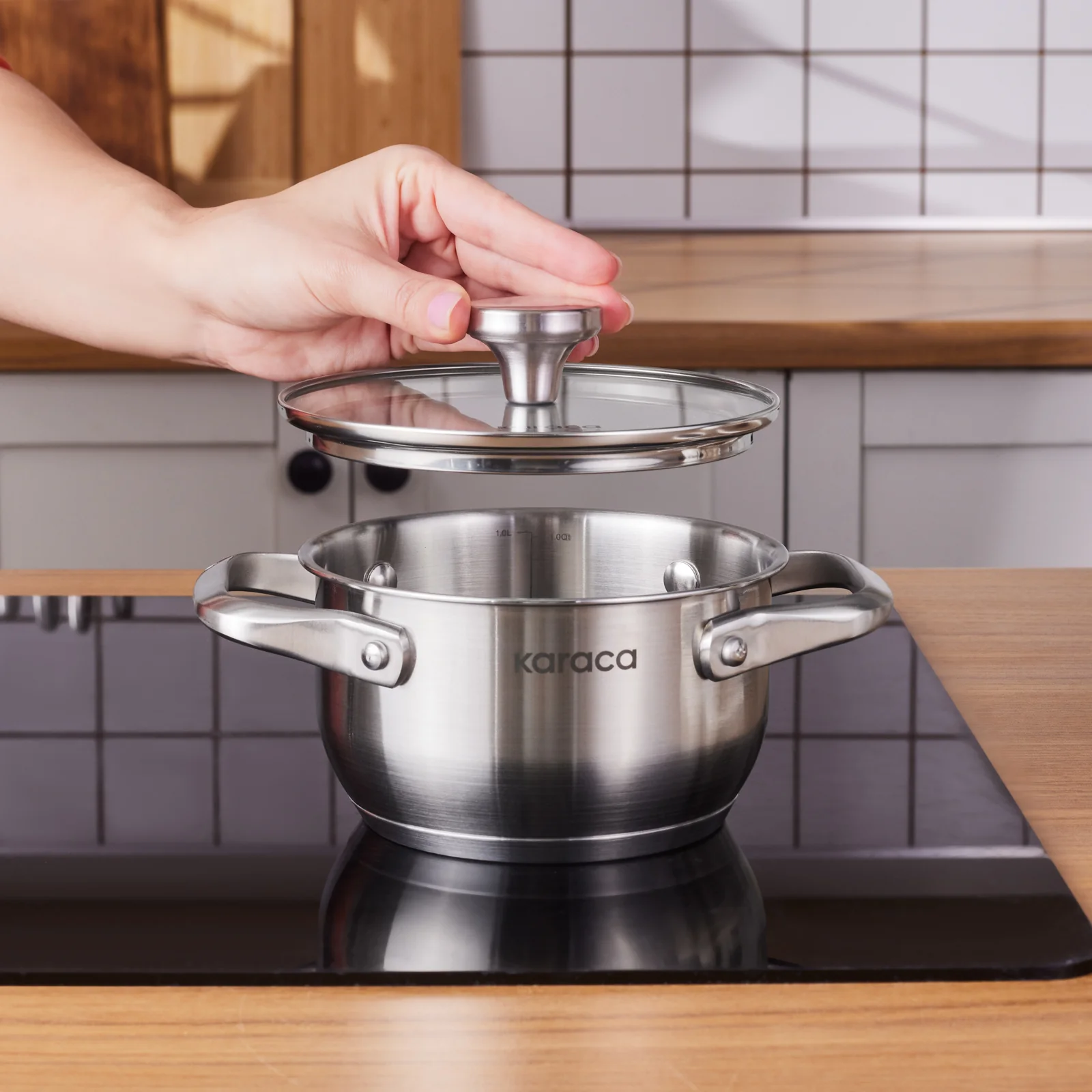 Karaca Elite Stainless Steel Induction Mini Stock Pot & Lid, 14cm, Silver - Image 4