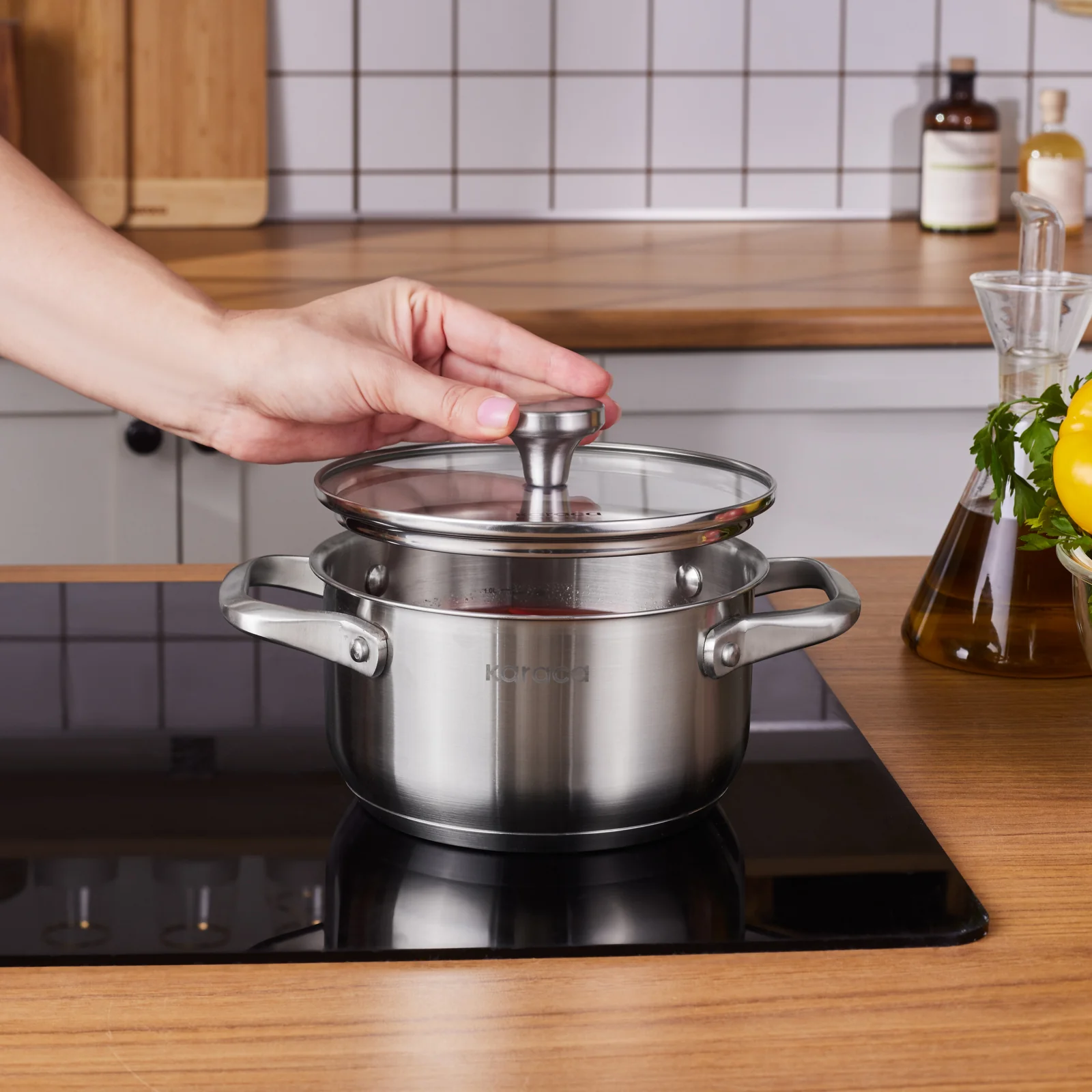 Karaca Elite Stainless Steel Induction Stock Pot, Lid, 16cm, Silver - Image 3