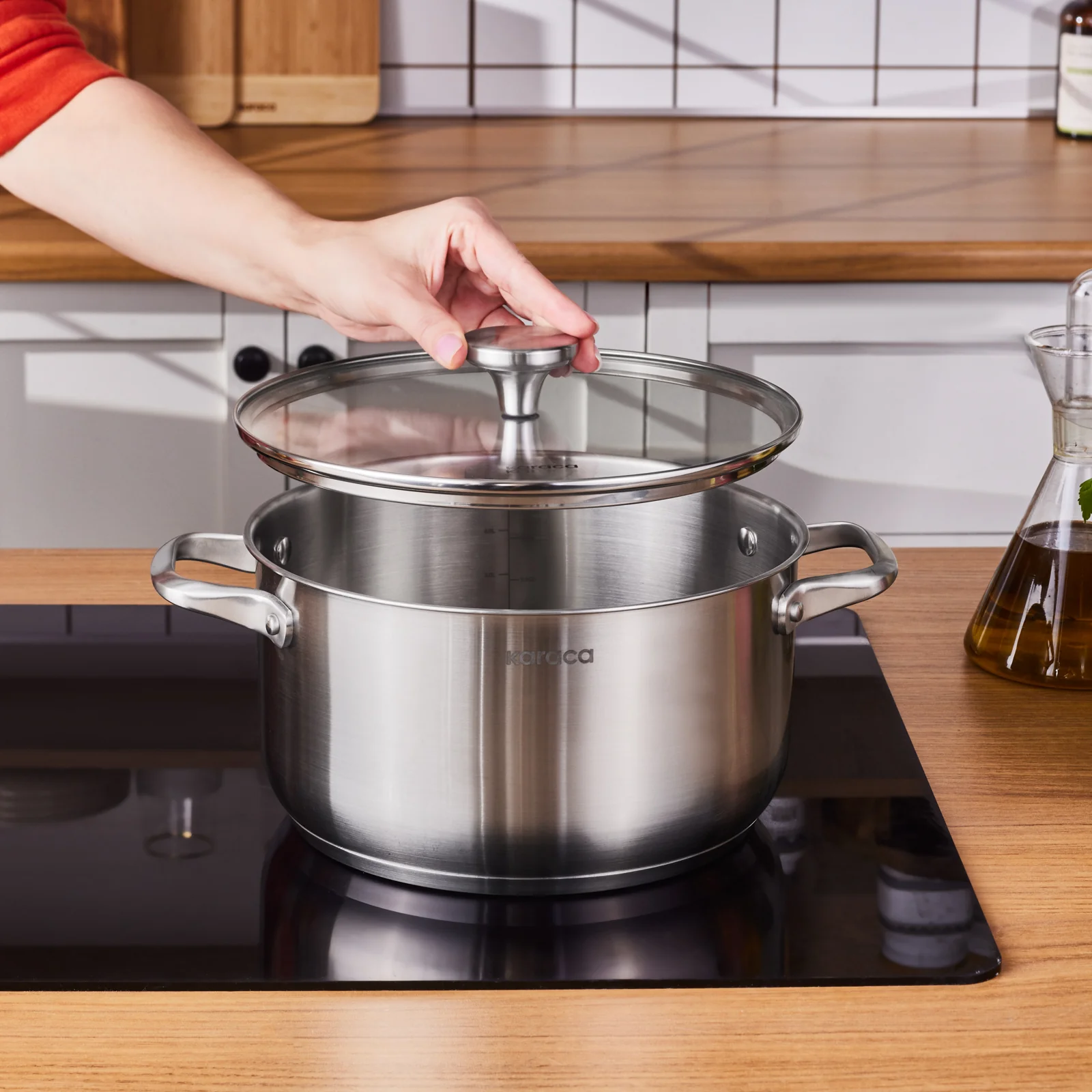 Karaca Elite Stainless Steel Induction Stock Pot & Lid, 24cm, Silver - Image 2