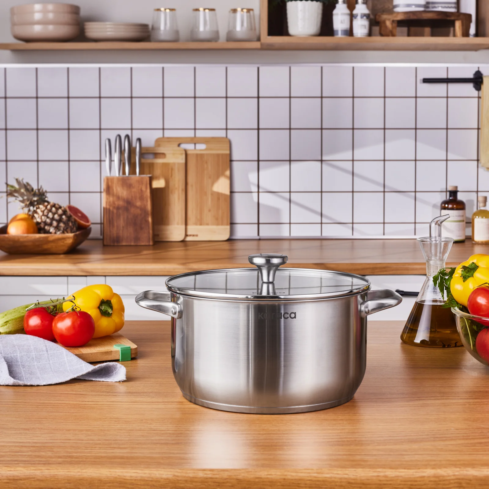 Karaca Elite Stainless Steel Induction Stock Pot & Lid, 26cm, Silver