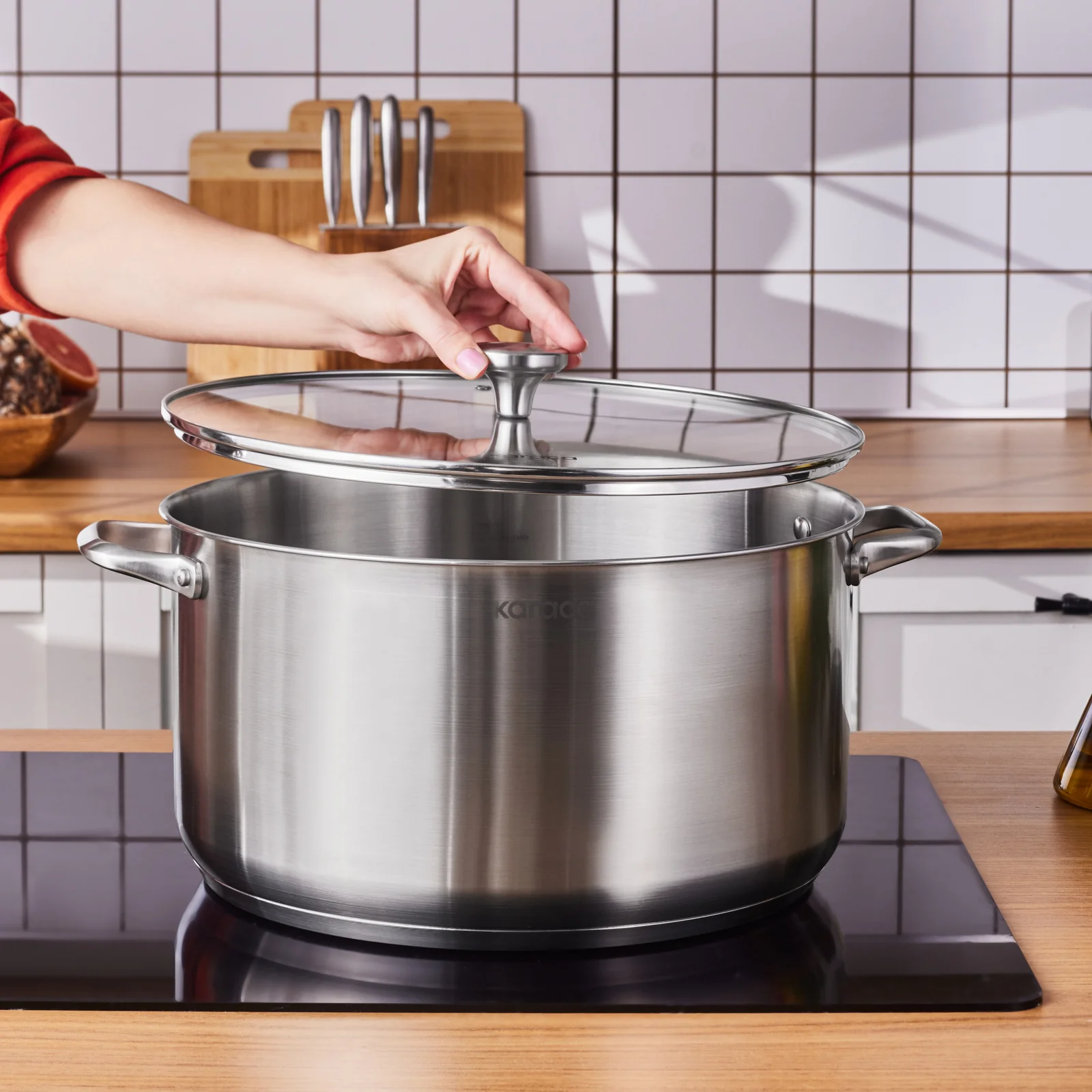 Karaca Elite Stainless Steel Induction Stock Pot & Lid, 34cm, Silver - Image 3