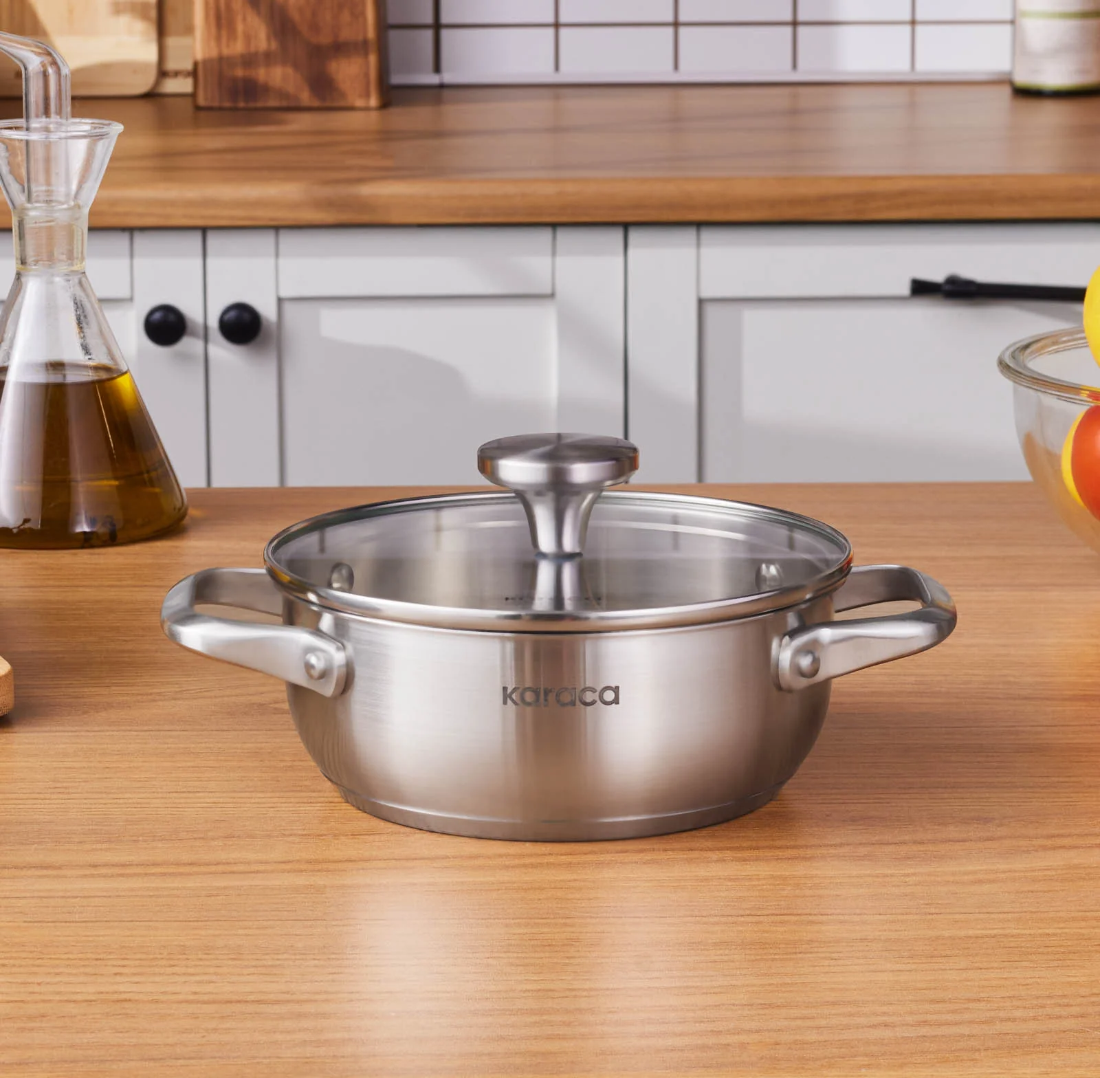 Karaca Elite Stainless Steel Induction Shallow Casserole & Lid, 18cm, Silver